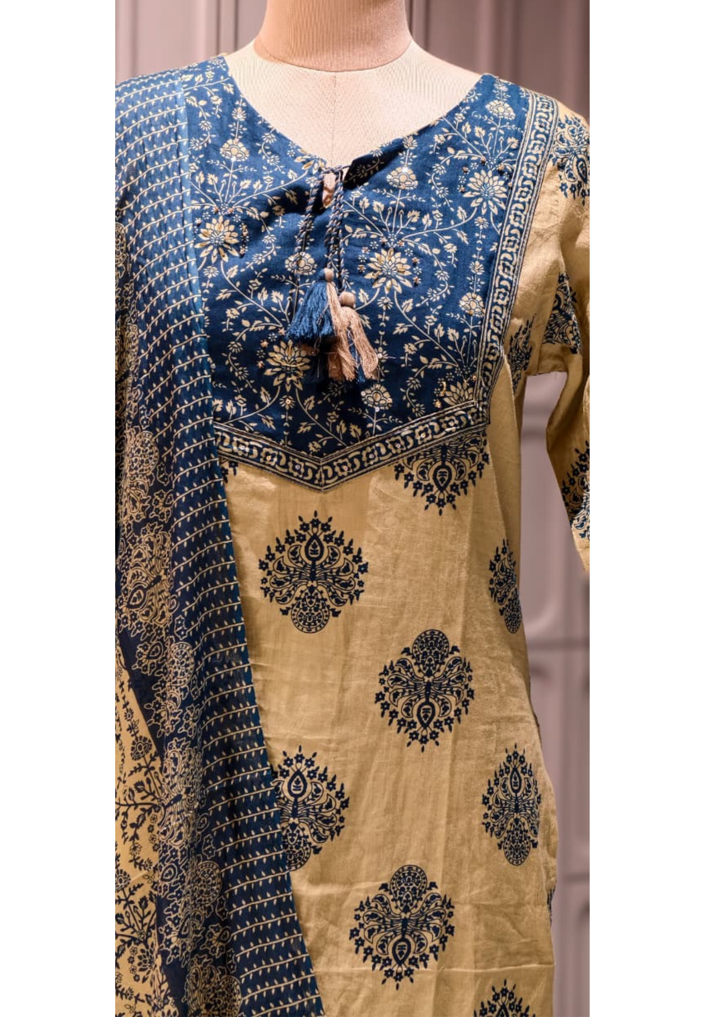 Earthy Bloom Printed Ethnic Full Suit Set With Dupatta In Cotton Fabric- 13316