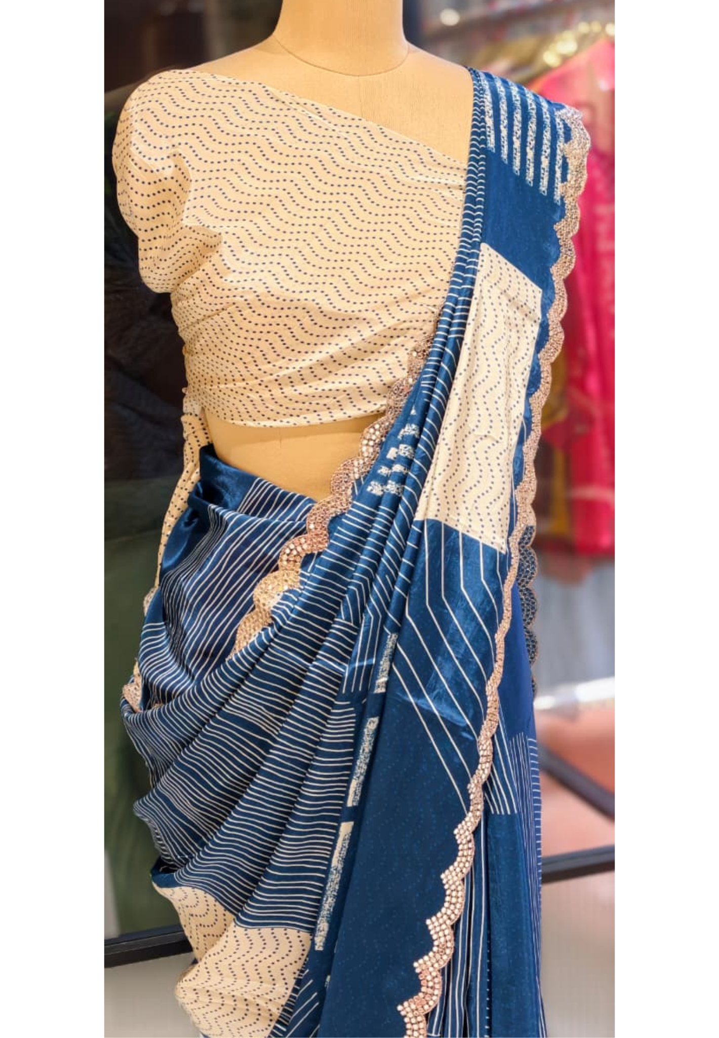 Scarlet Stripe Soft Luxe Twin Color Designer Saree With Unstitched Blouse