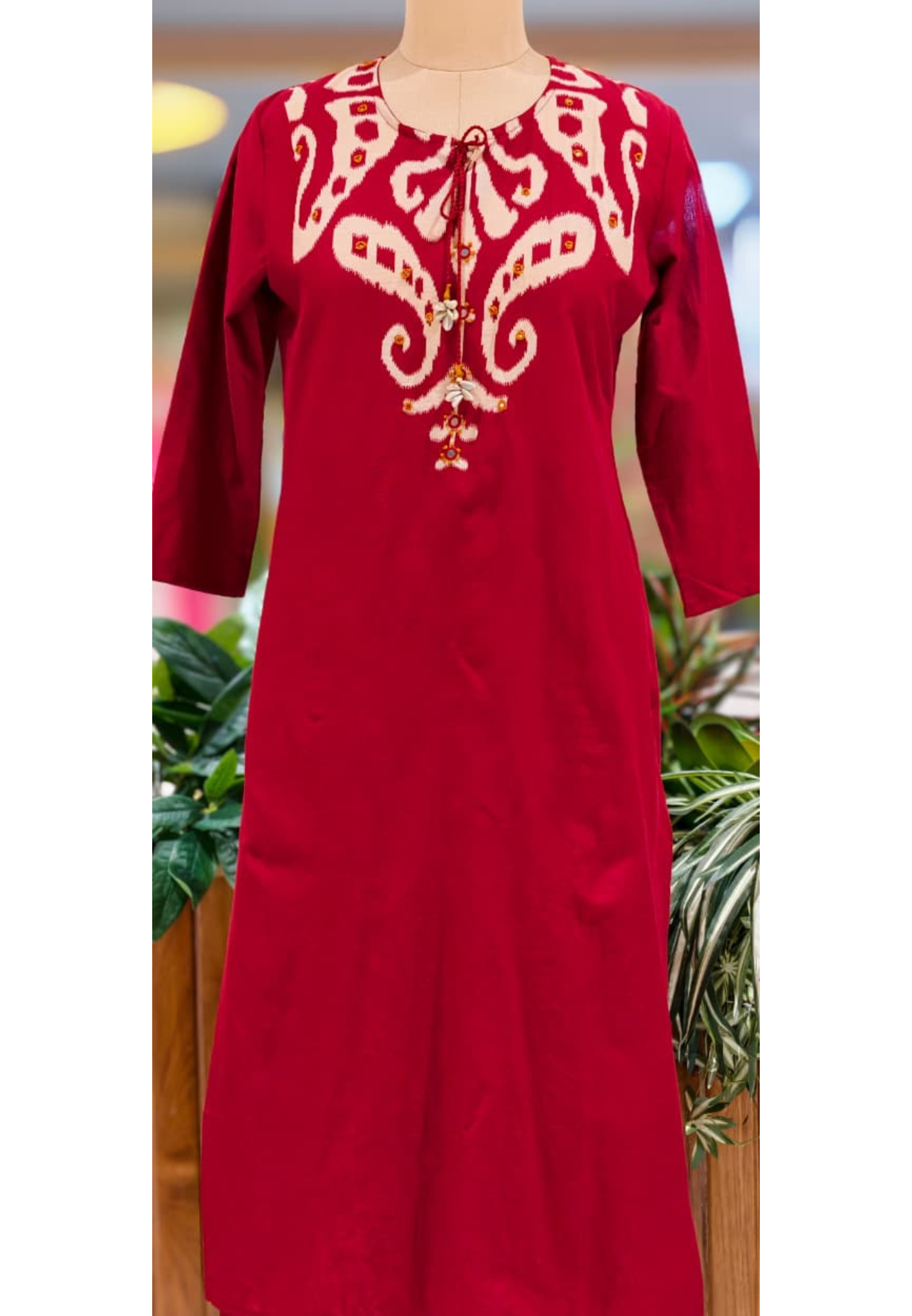 Ikkat Elegance Solid Bold Shade Cotton Full Suit Set With Dupatta- 13406