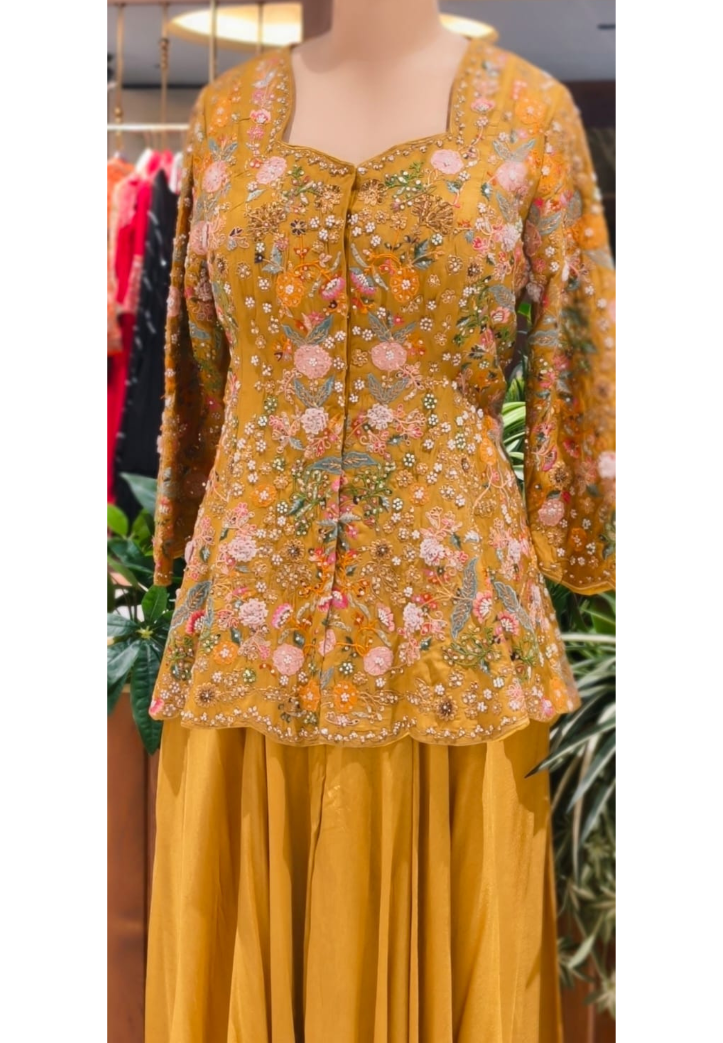 Ethereal Mustard Garden Floral Highlight Embroidered Designer Kurta With Loose Flared Bottom- 13323