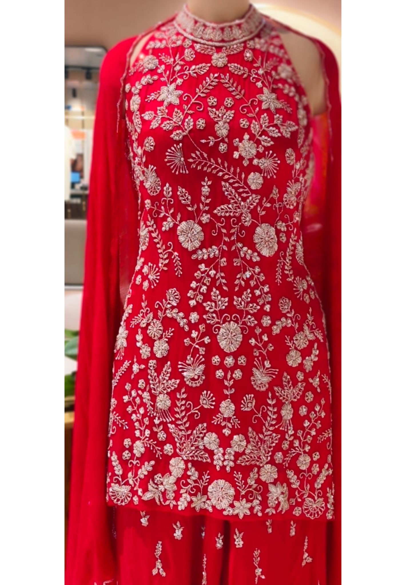 Party Wear Heavy Hand Work Ensemble Vibrant Tone Matching Sleeveless Kurta With Flared Palazzo Bottom