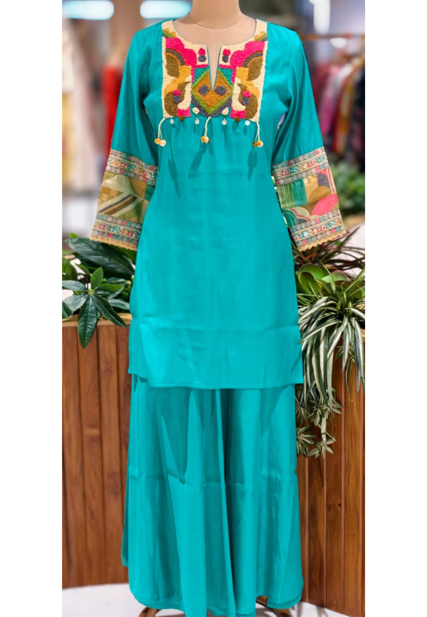Azure Artisan Multicolor Thread Embroidered A-Line Kurta With Matching Bottom- 13461