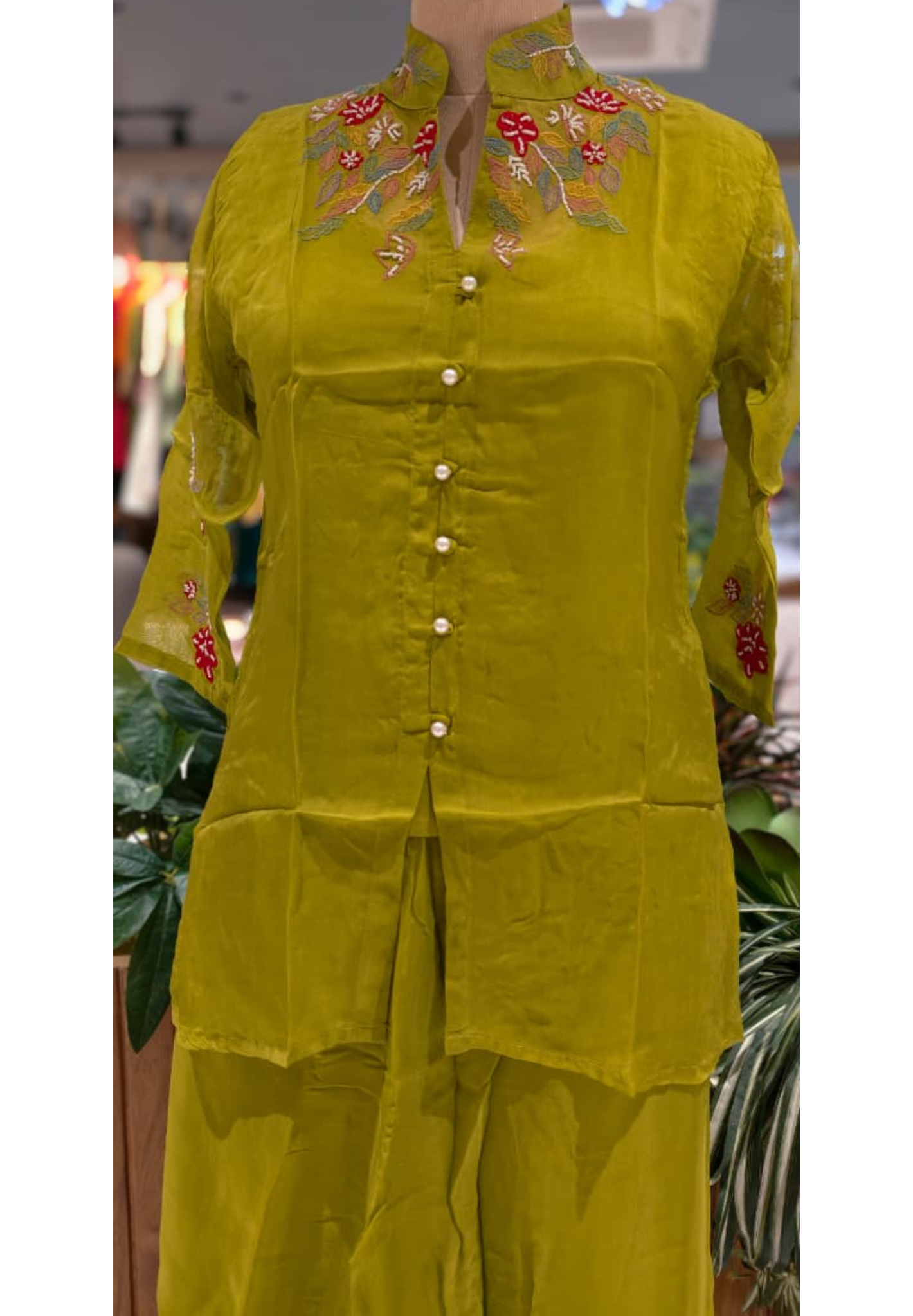 Pure Organza Co-Ord Set With Thread Embroidery & Tiny Pearl Cut-Dana Work- 13649