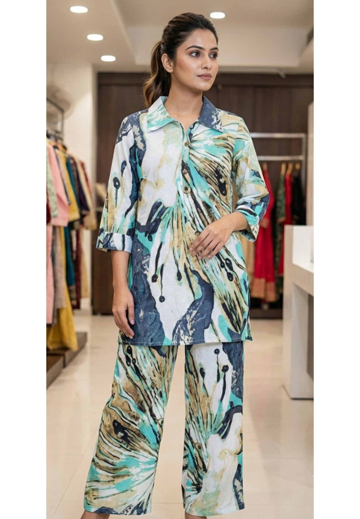 Granite Textured Unique Print Co-Ord Set In Cotton Fabric- 13682