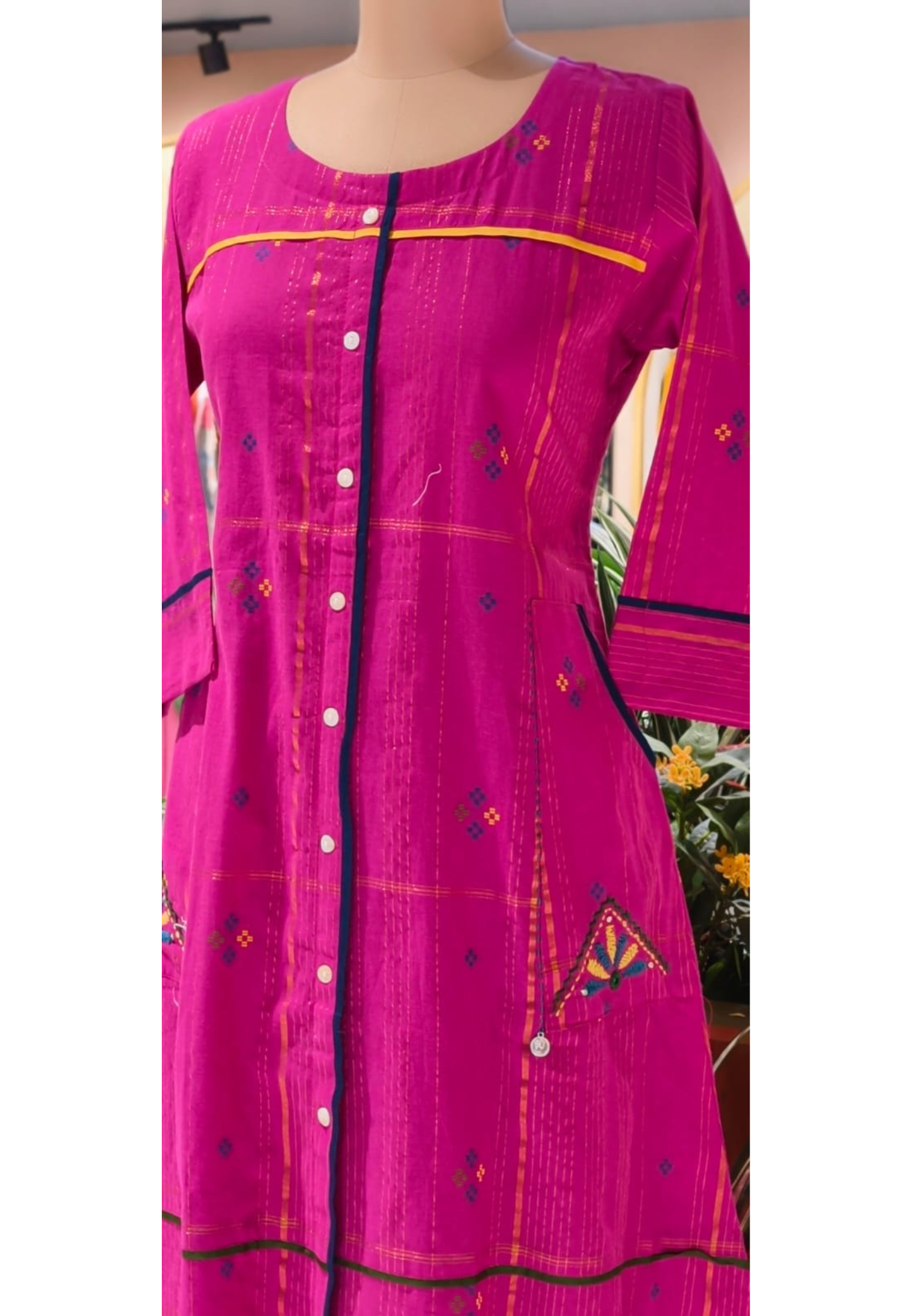 Minimal Embroidered Work Casual Wear A-Line Kurta With Bottom In Cotton Fabric- 13645