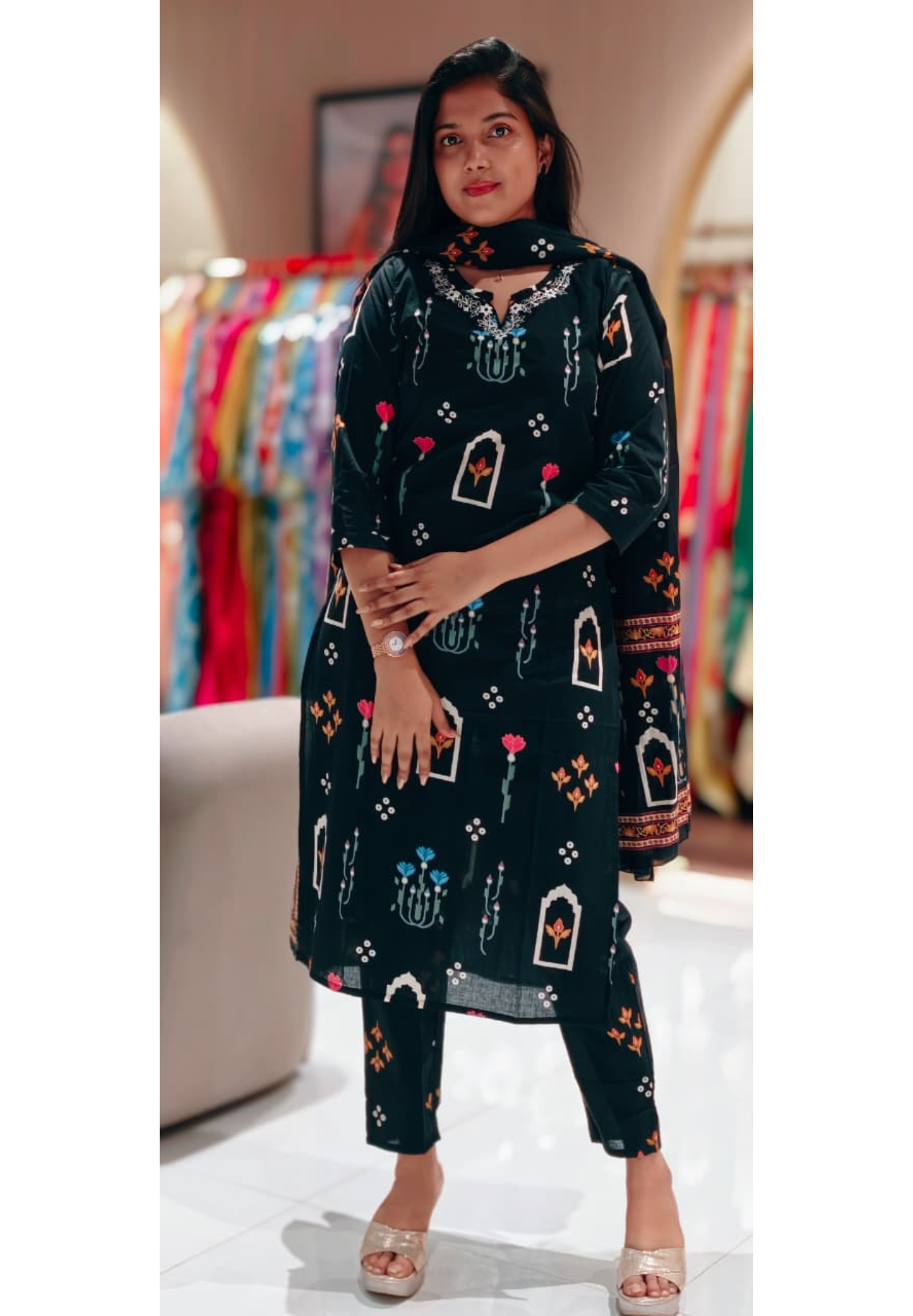 Jharokha-inspiredprints 3-Piece Cotton Suit Set-13571