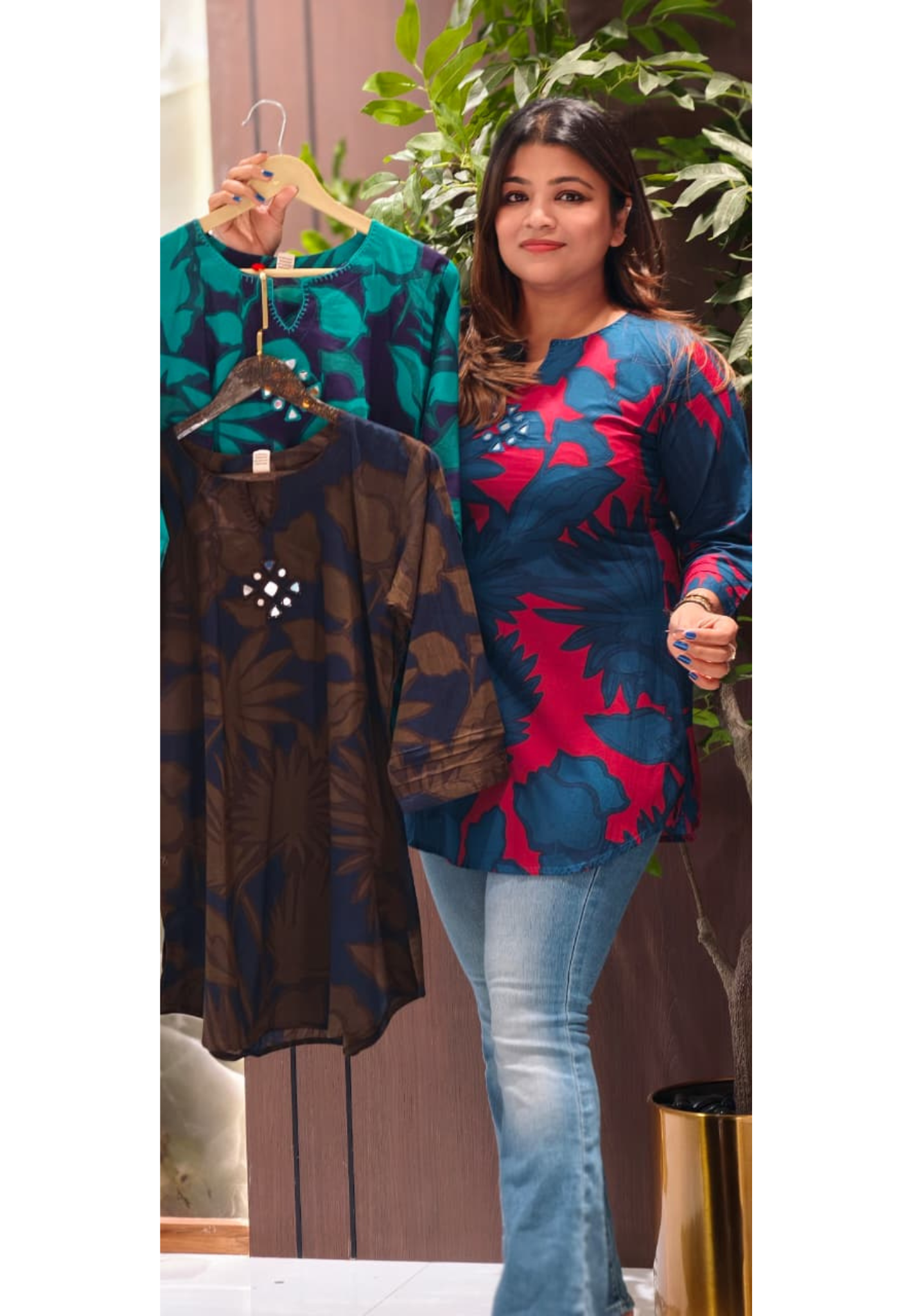 Anonymous Multi Prints Real Mirror Touch In Front Cotton Casual Kurti Only- 14086  RB105
