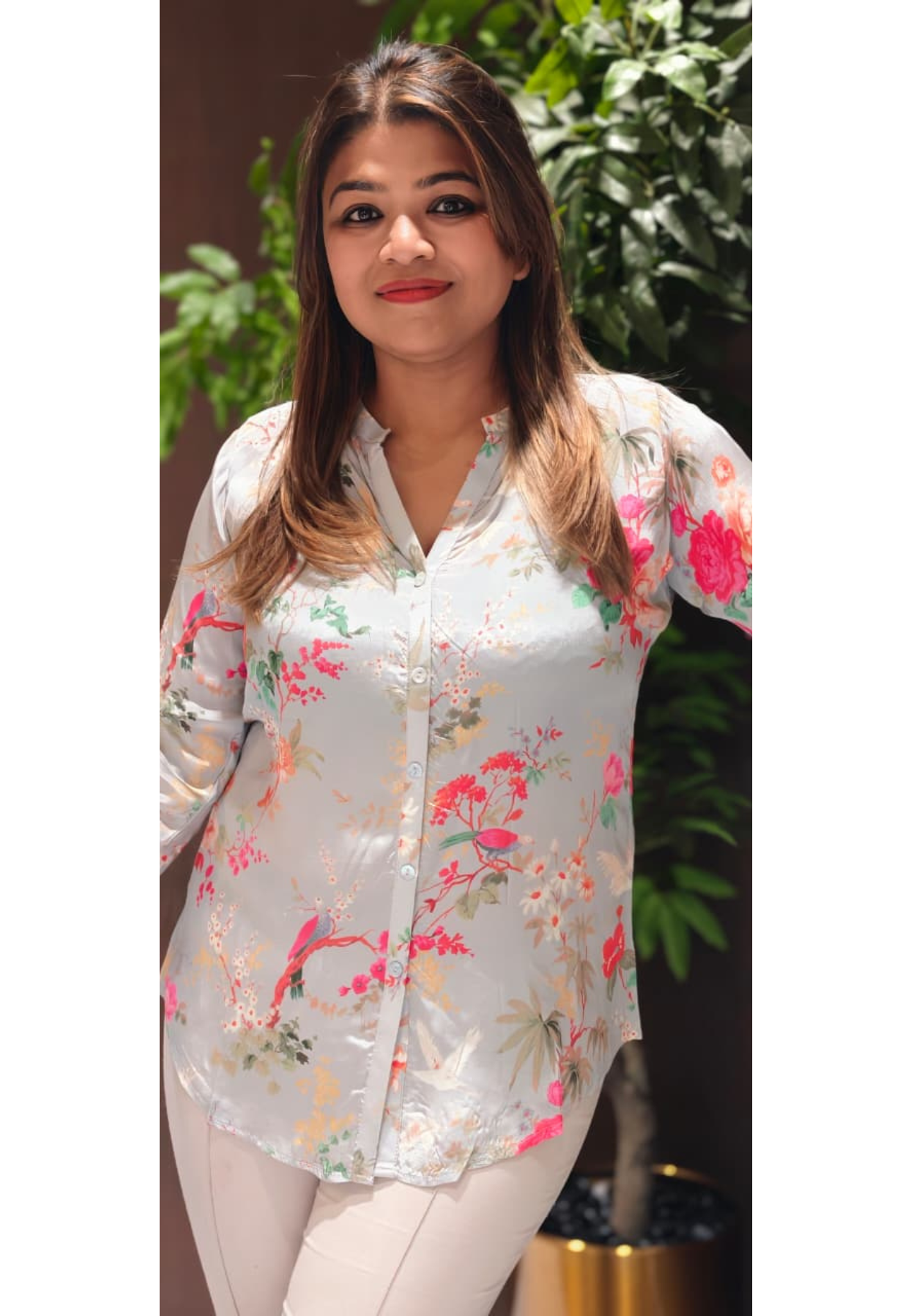 Light Weight Stunning Floral Printed Casual Wear Crepe Shirt- 14125 RB144