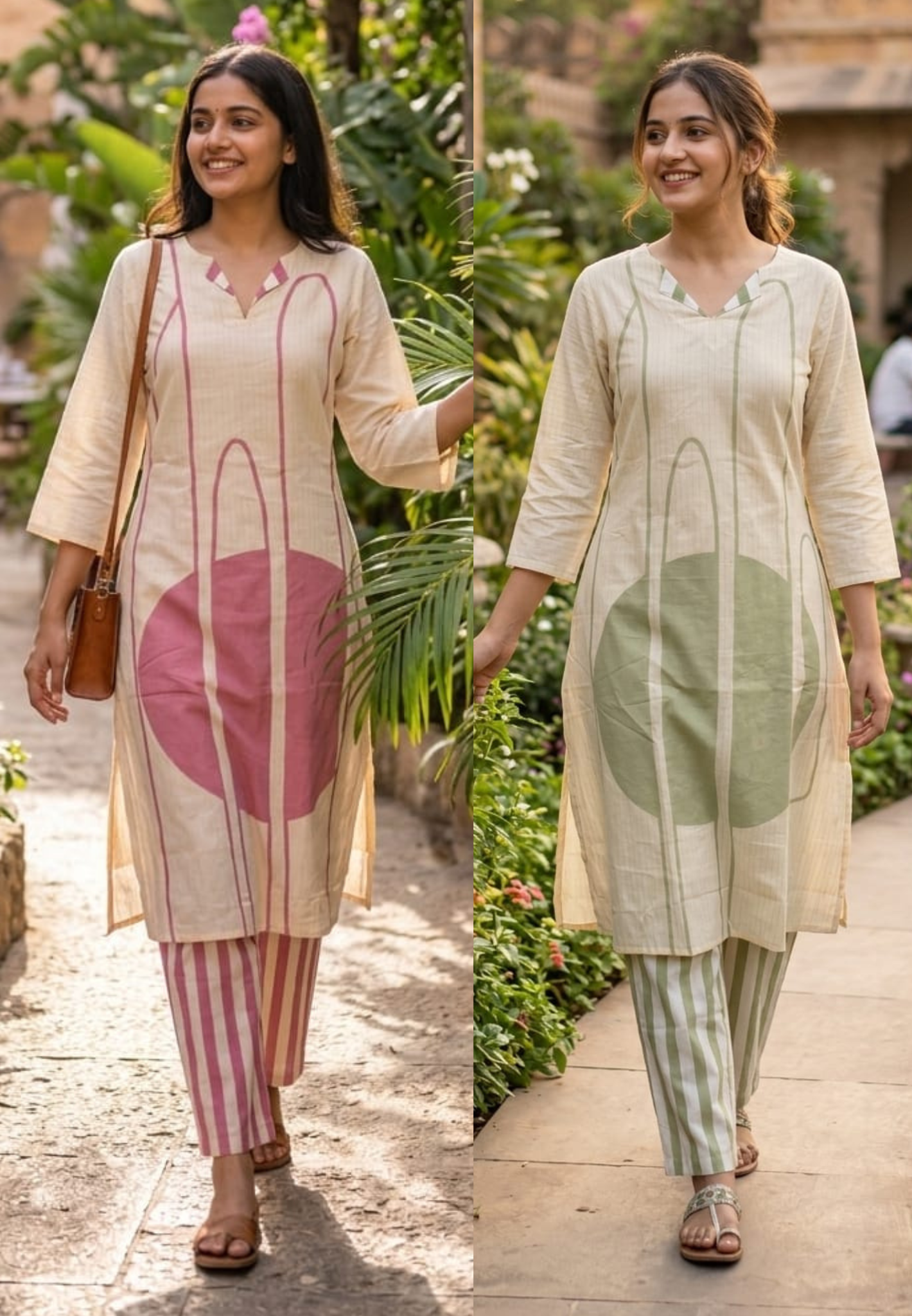 Mossaic Striped Print Premium Mul-Cotton Summer Friendly Kurta Pant Set- 14133 RB146