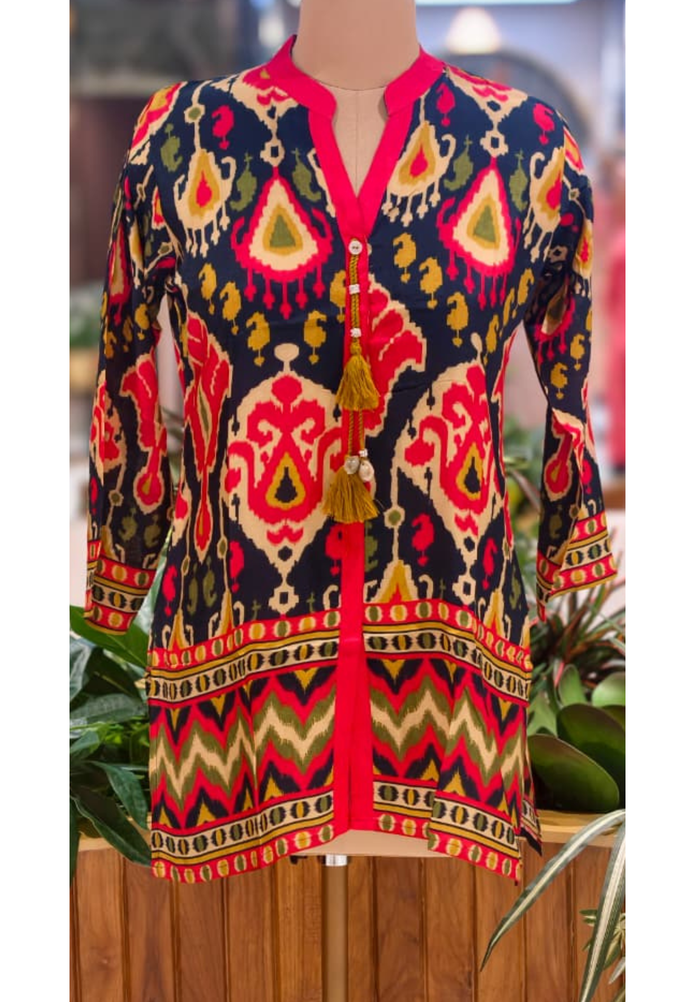 Paisley Earthy Printed Mandarin Casual Wear Muslin Short Kurti Only- 14154    RB164