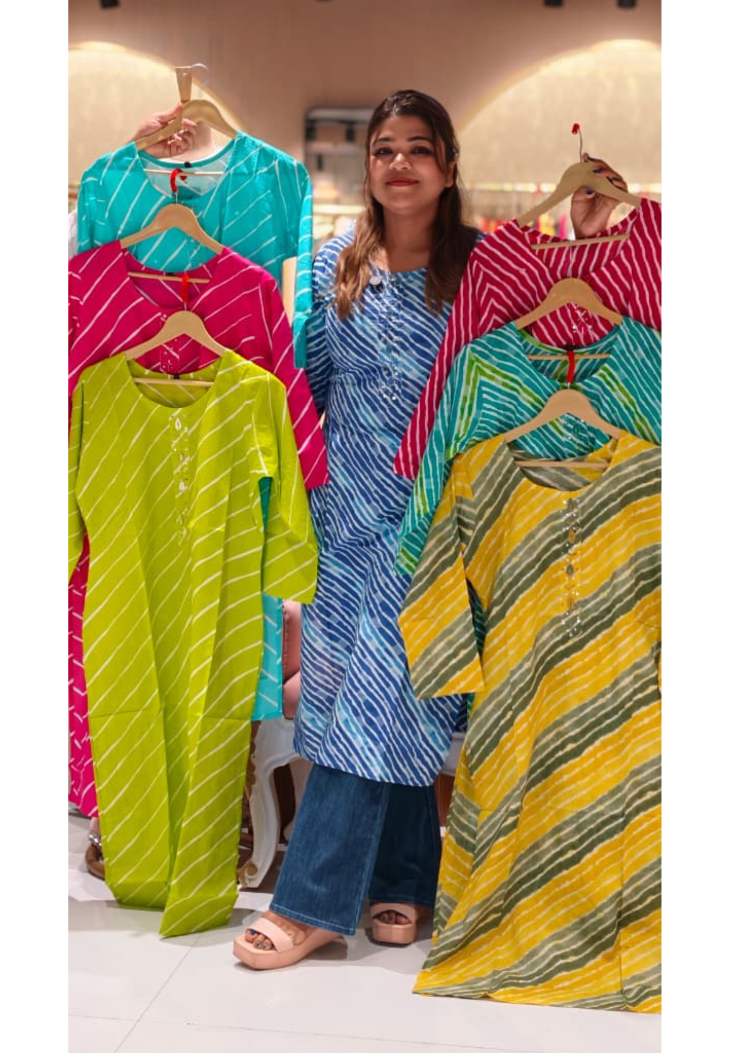 Vibrant Cotton Leheriya Only Print Kurti Embroidered Yoke Detailing-14264 RB186