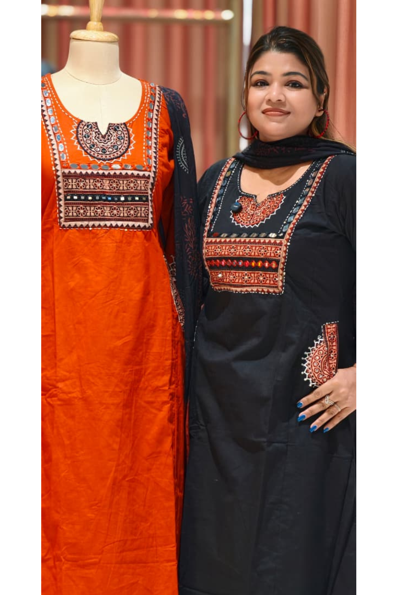 Real Mirror Cotton Full Suit Set with Ethnic Printed Yoke With pockets Bottom and Dupatta-14260 RB199