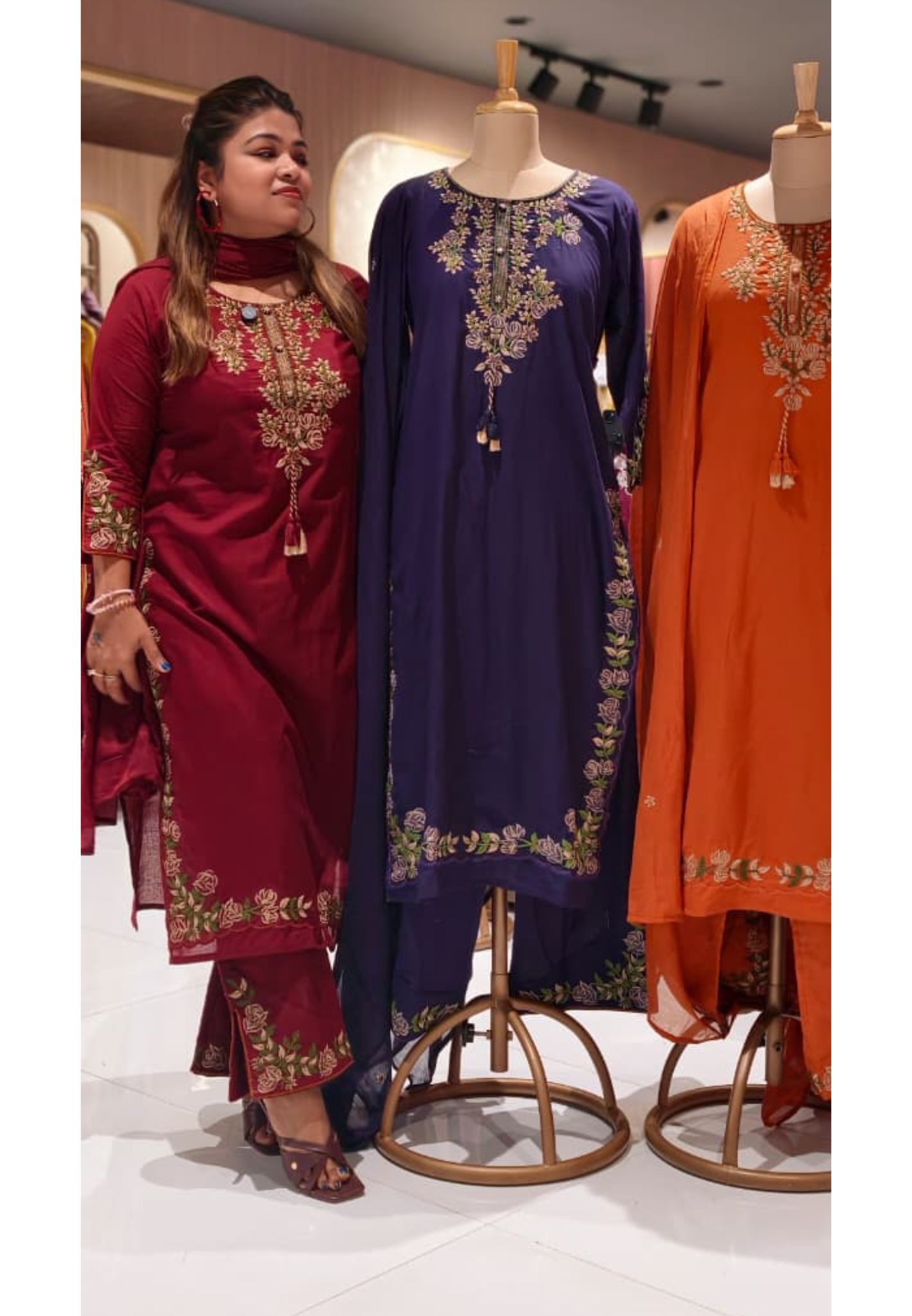 Cotton Kashmiri Embroidered Full Suit Set with Intricate Floral Work, Gathered Neck Kurta, Matching Bottom &Dupatta-13184 RB200