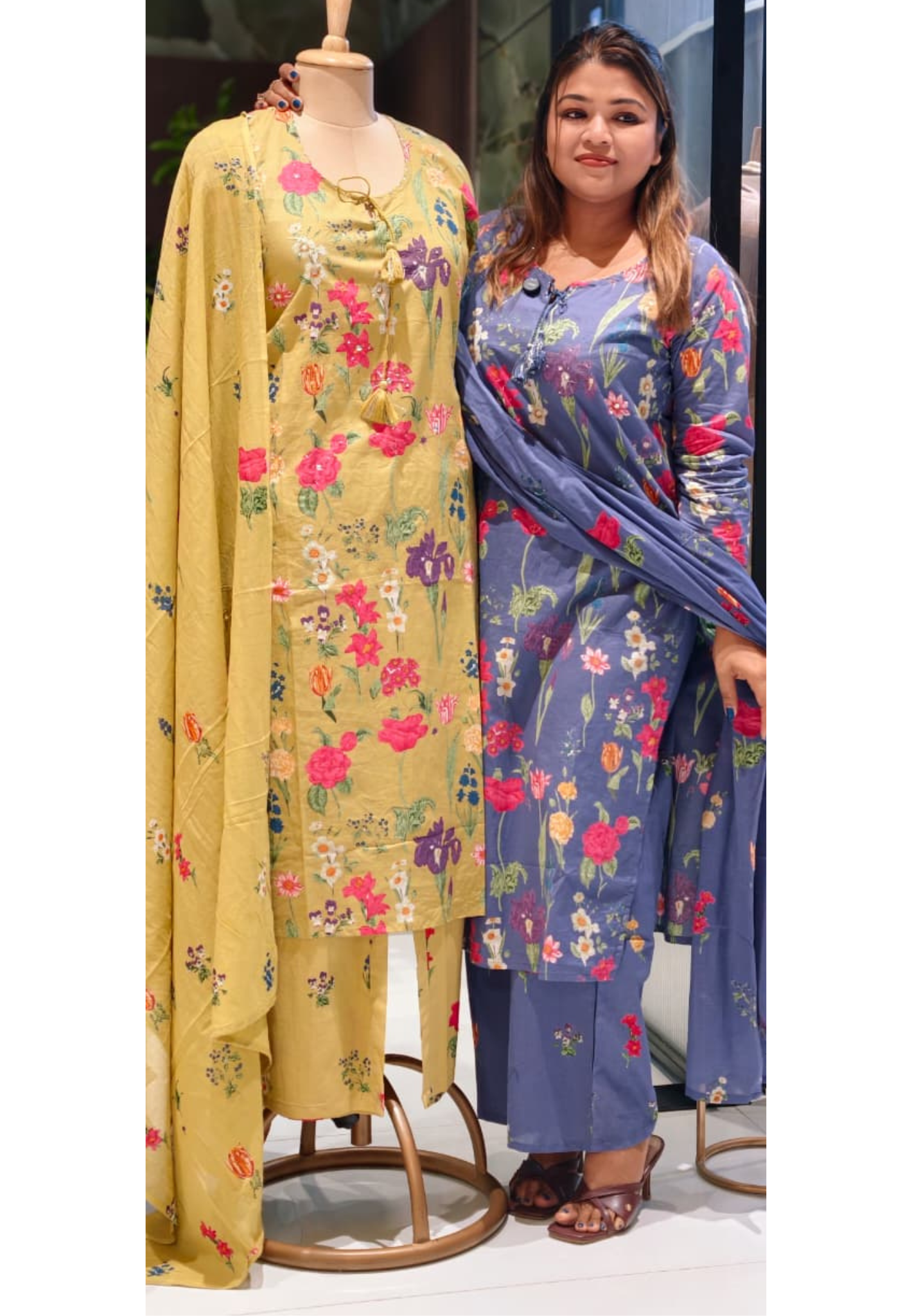 Elegant Floral Printed Cotton Full Suit Set with Straight Kurta Matching Bottom &  Dupatta-14261 RB202