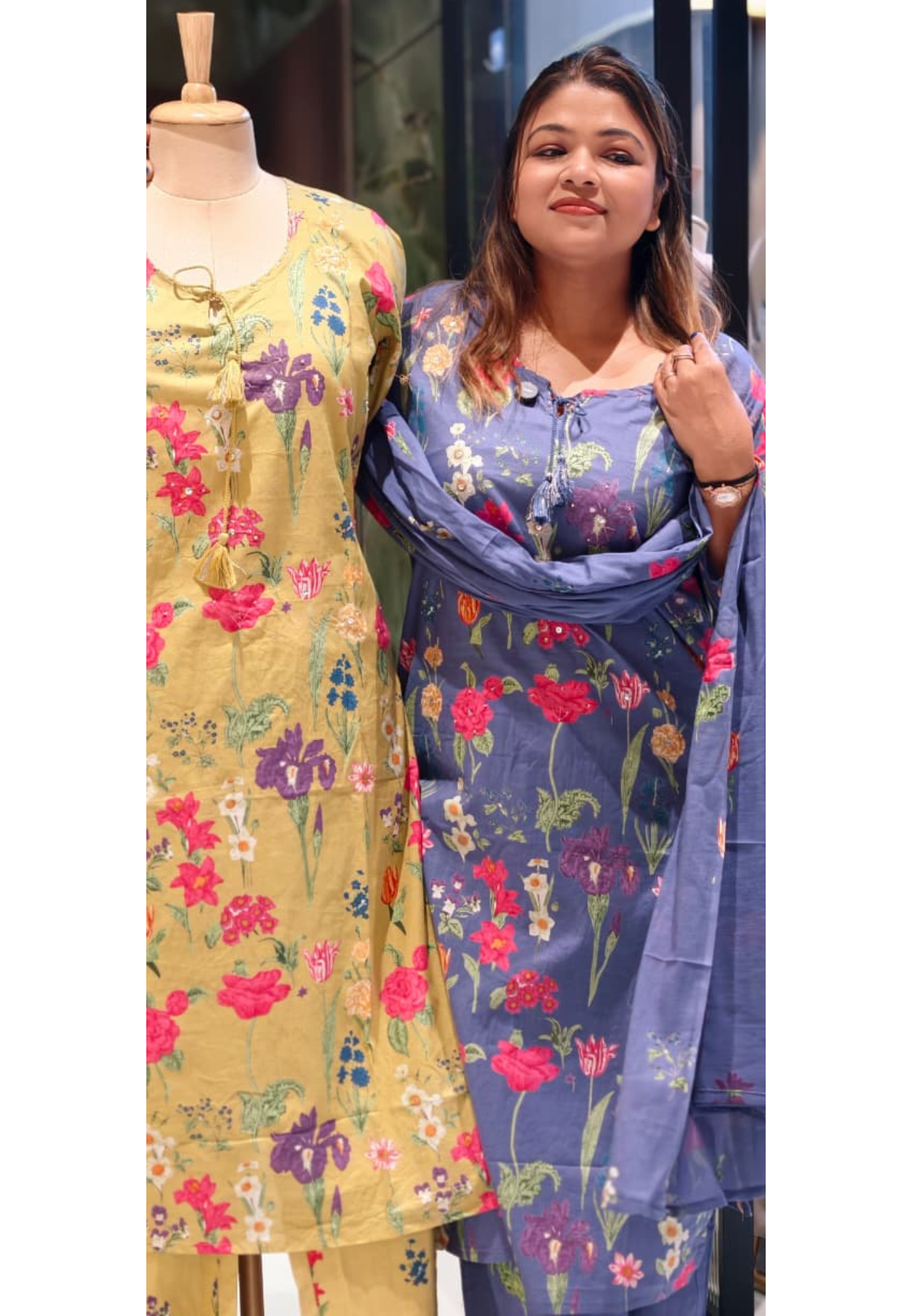 Elegant Floral Printed Cotton Full Suit Set with Straight Kurta Matching Bottom &  Dupatta-14261 RB202