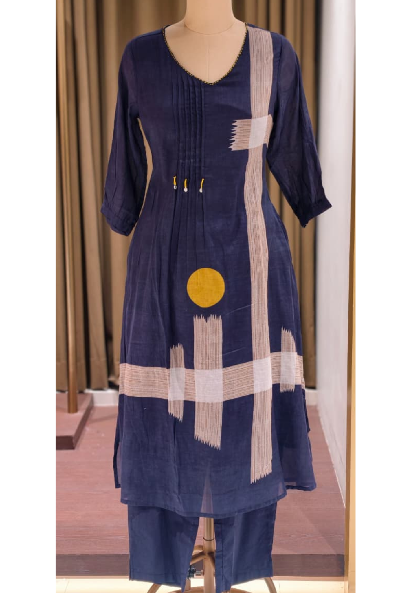 Elegant Navy Blue Mul Cotton Kurta Pant Set with Contemporary Abstract Print-14144 RB193