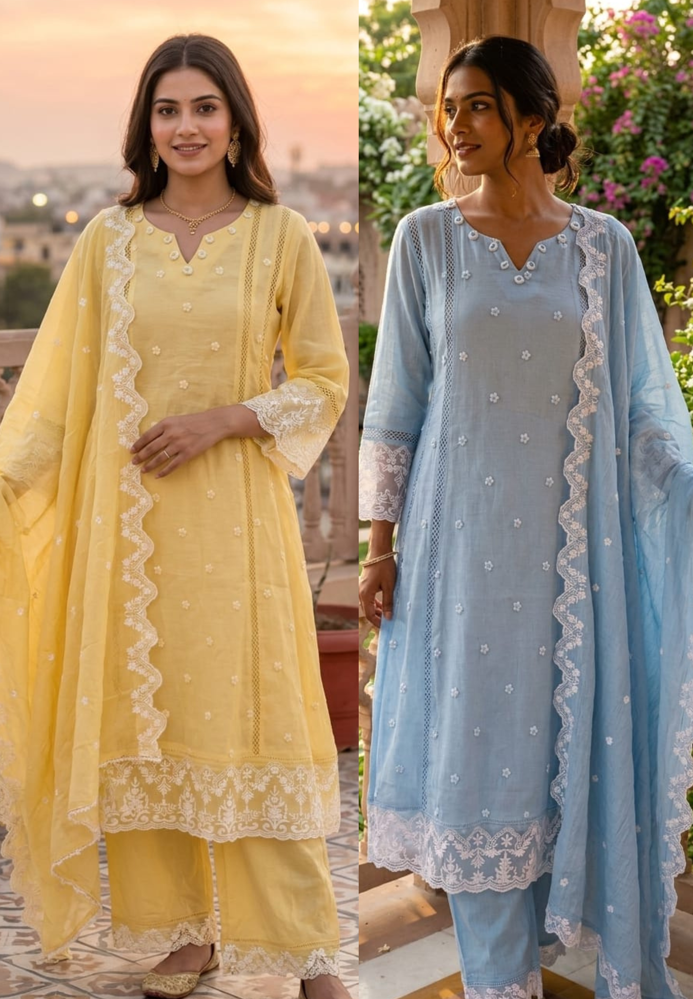 Mul Cotton Suttle Embroidery Soft Elegance A-Line Full Suit Set With Dupatta- 14308 RB234