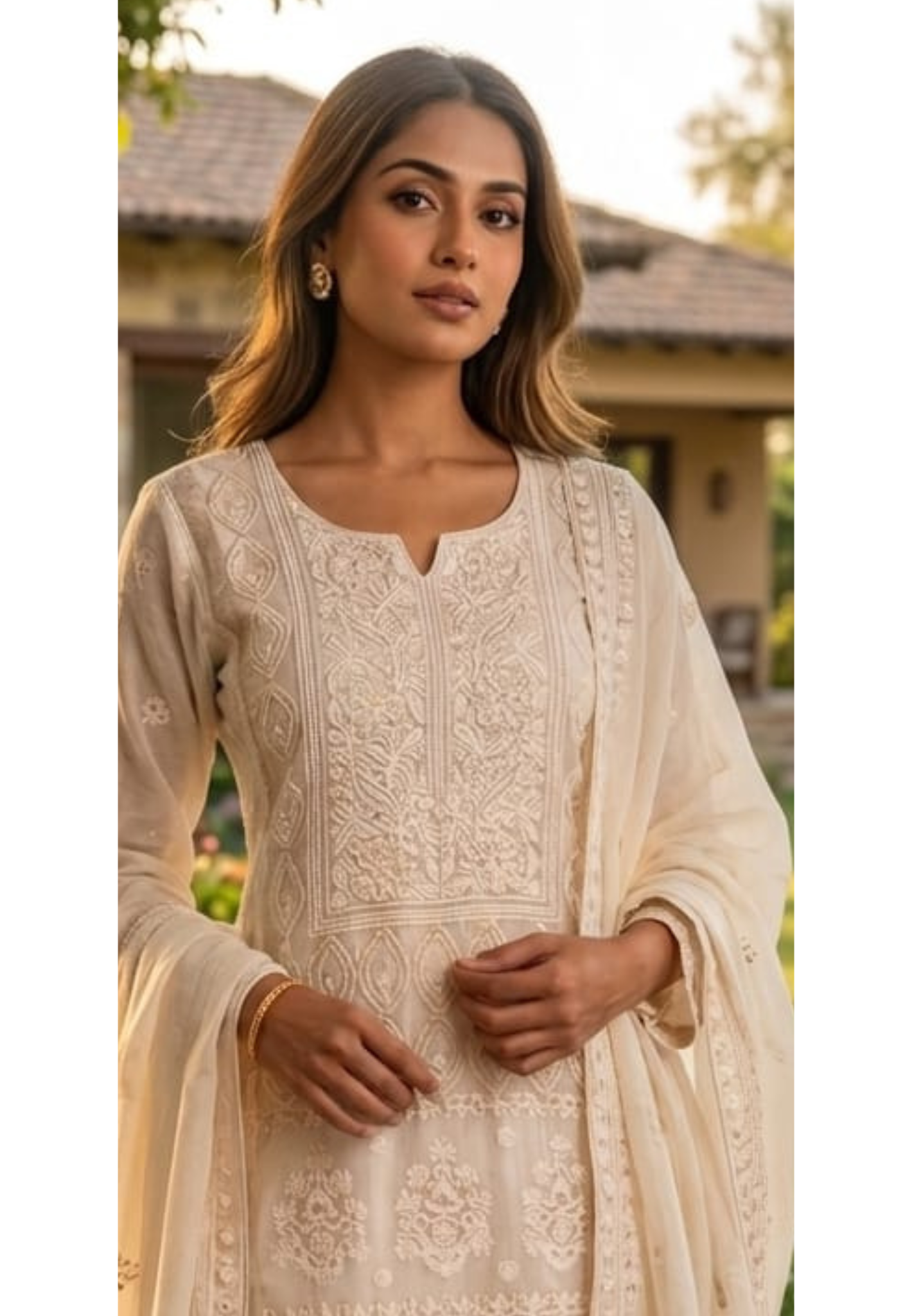 Chikankari Pure Thread Embroidered Decent Tone Ready To Wear Full Suit Set With Dupatta In Mul Chanderi Fabric-14250 RB236