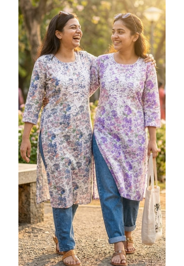 Full Floral Printed  With Chikankari Look Thread Embroidery Over Neck In Cotton Fabric-14267 RB237