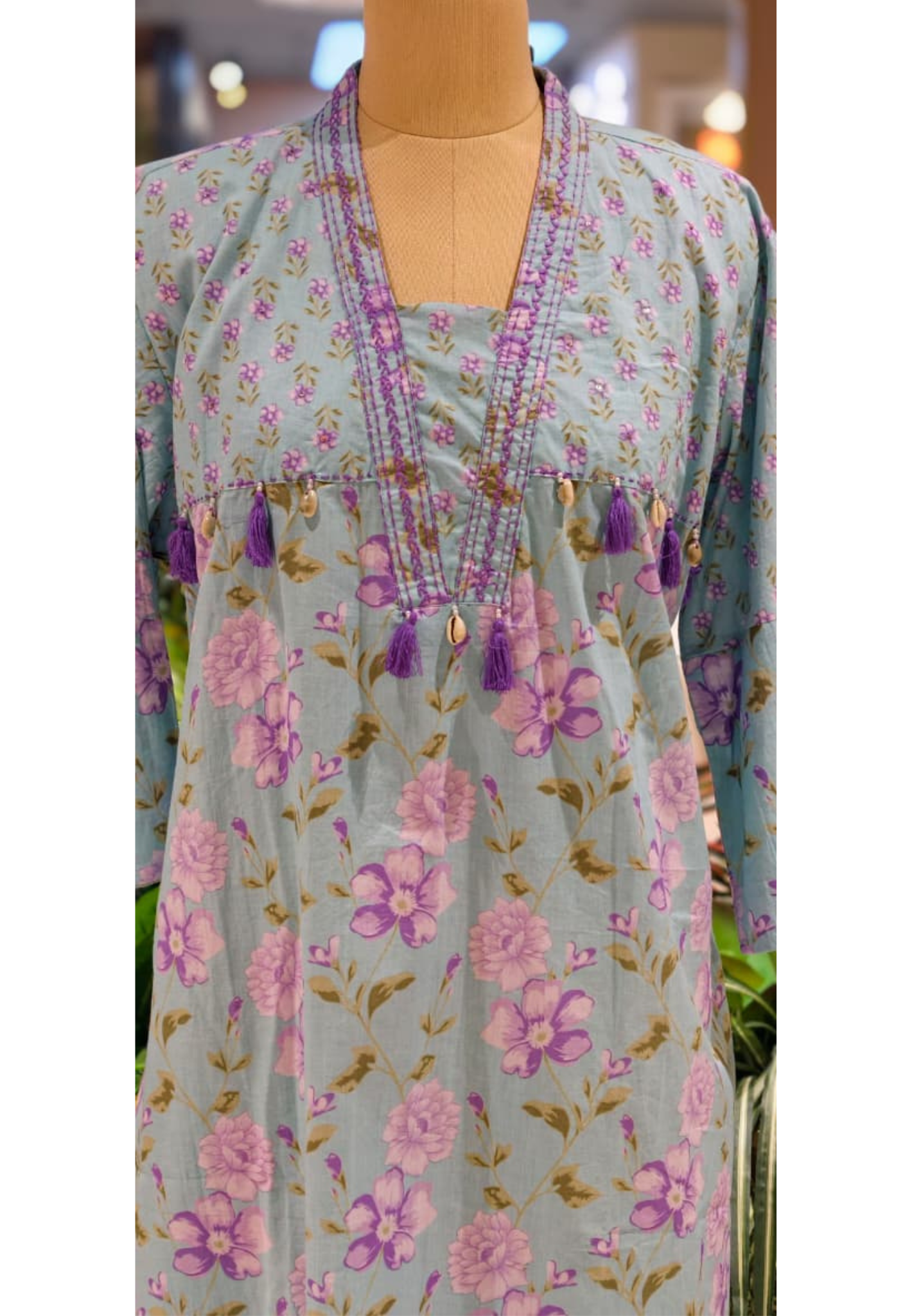 Boho Chic Refreshing Shade Printed A-Line Kurti Only In Cotton Fabric- 14277 RB238
