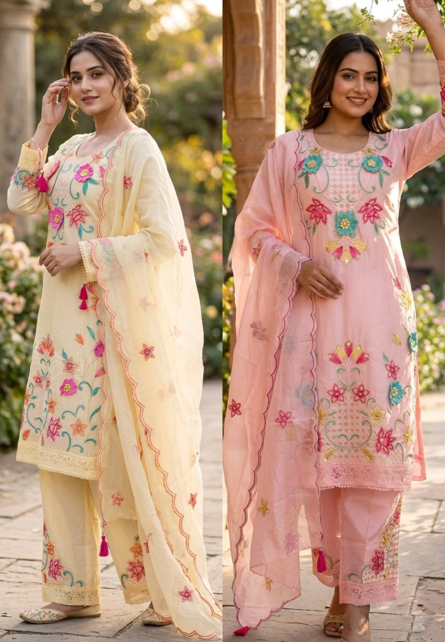 3D Floral Intricate Embroidery Detailing Surat Mul Chanderi Full Suit Set With Dupatta-14330 RB262