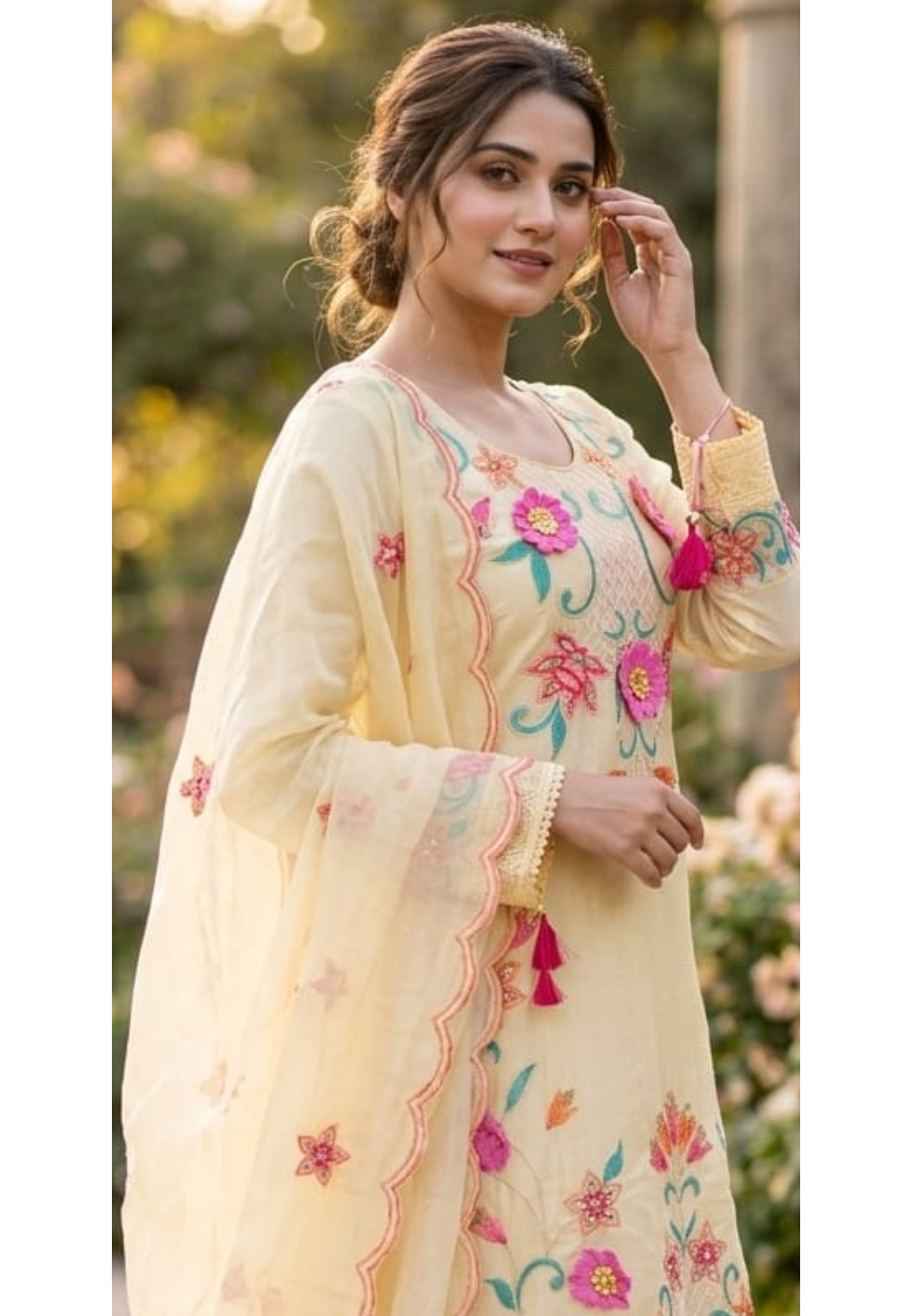 3D Floral Intricate Embroidery Detailing Surat Mul Chanderi Full Suit Set With Dupatta-14330 RB262