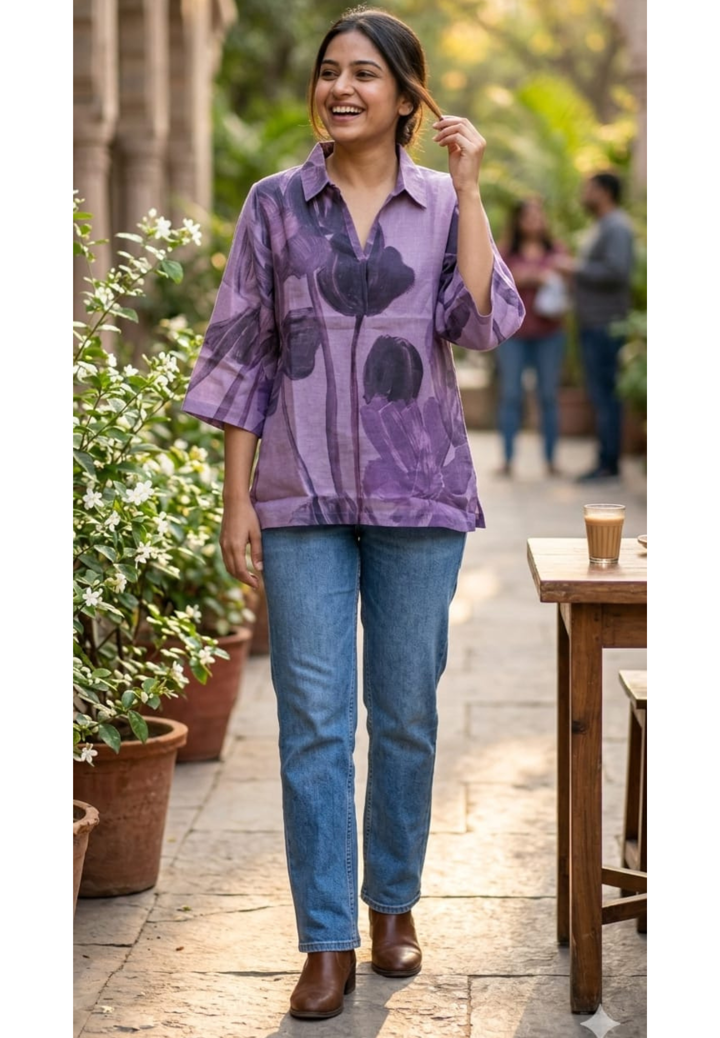 Mauve Orchid Abstract Natural Texture Floral Imported Fabric Tunic- 14430