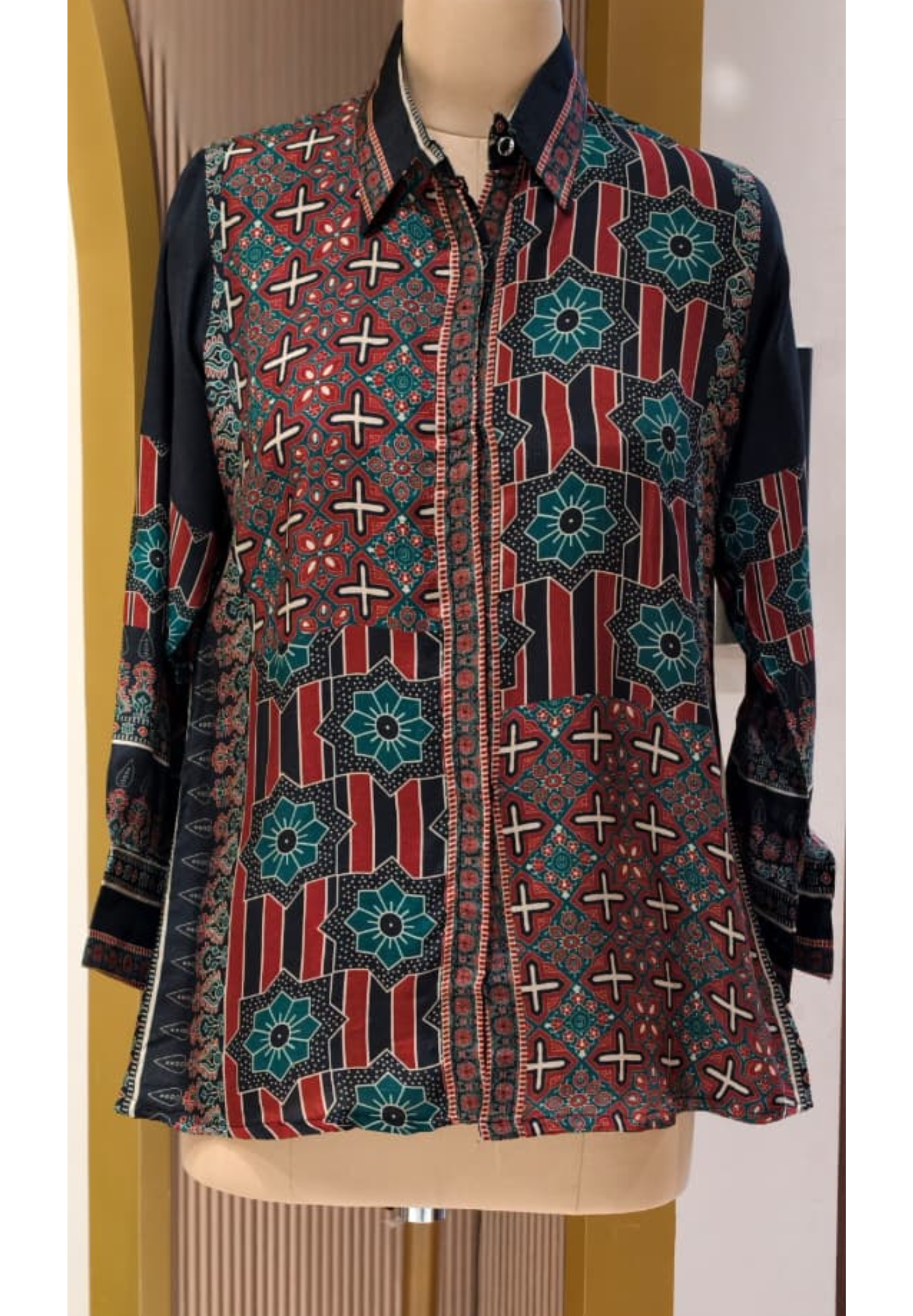 Desert Rose Geometric Ajrakh Aesthetic Casual Muslin Shirt-14477  RB308