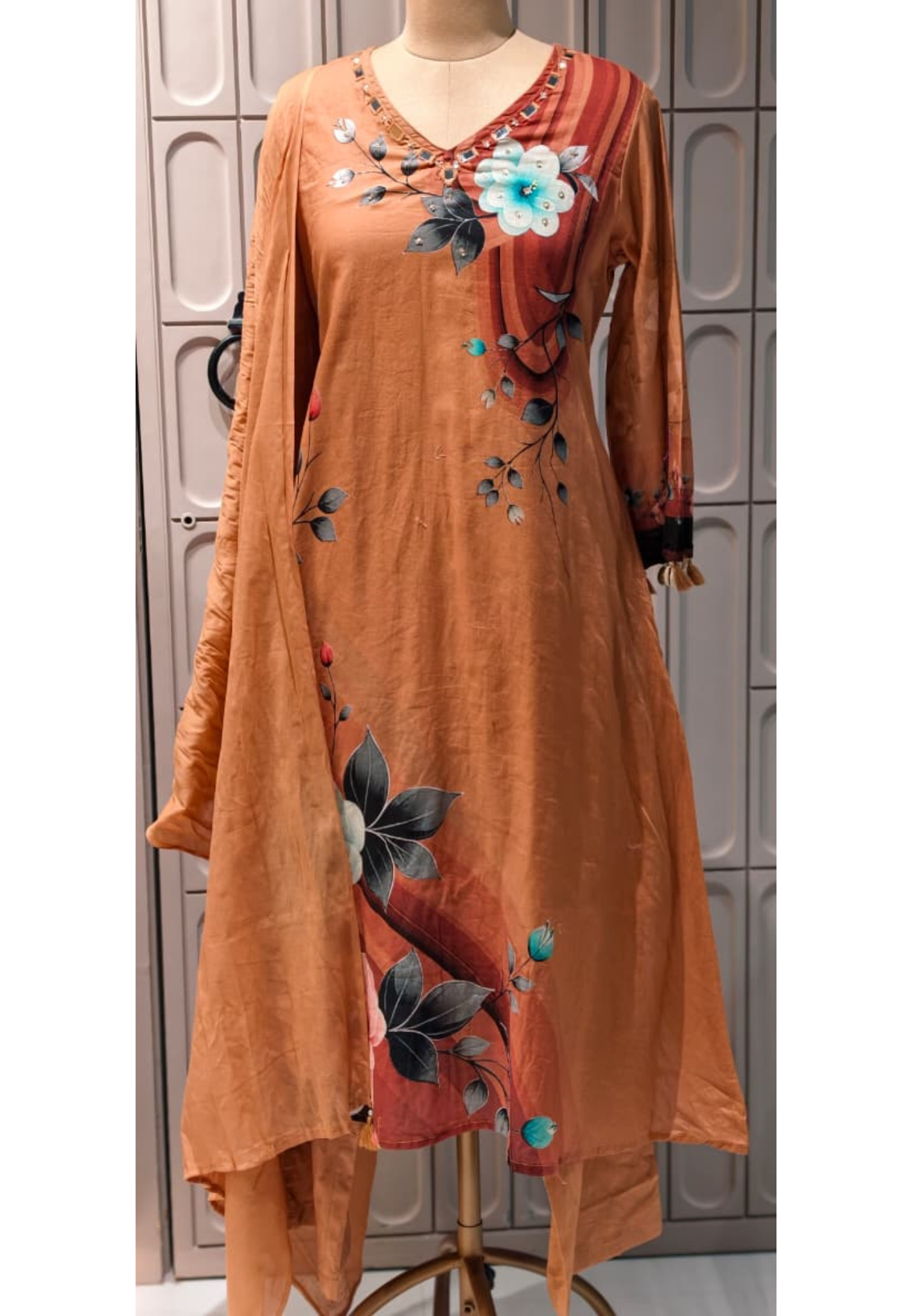 Digital Print Floral Elegance A-Line Linen Full Suit Set With Dupatta- 14445  RB299
