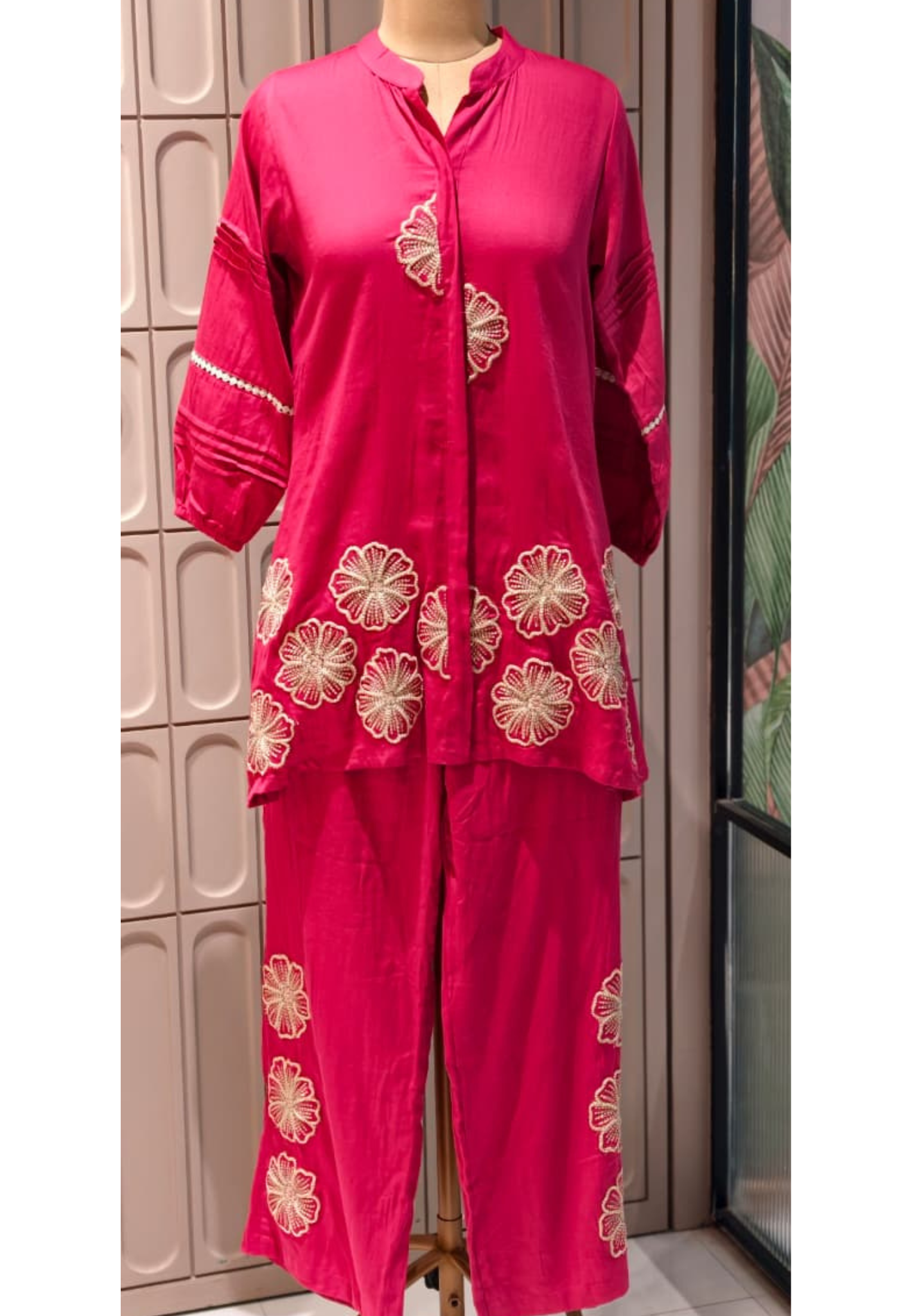 Gulabi Blush Half Phase Floral Embroidered Solid Mul-Cotton Co-Ord Set- 14495 RB285
