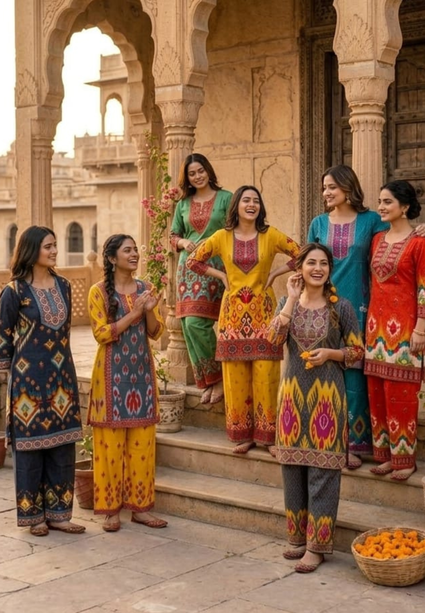 Multi Prints Premium Muslin Vibrant Casual Wear Co-Ord Sets- 14516