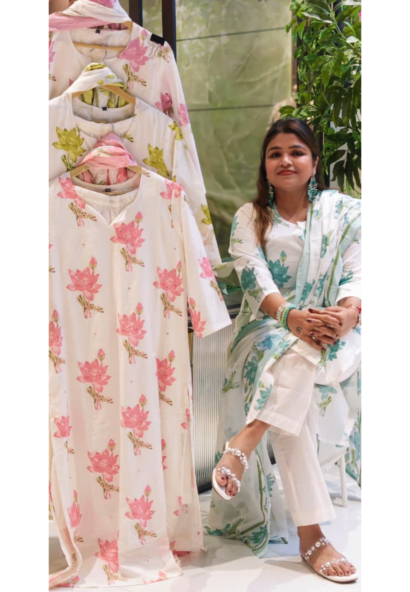 Graceful Lotus Bloom Printed Pastel Cotton Full Suit Set With Kota Doria Dupatta- 14535 RB350