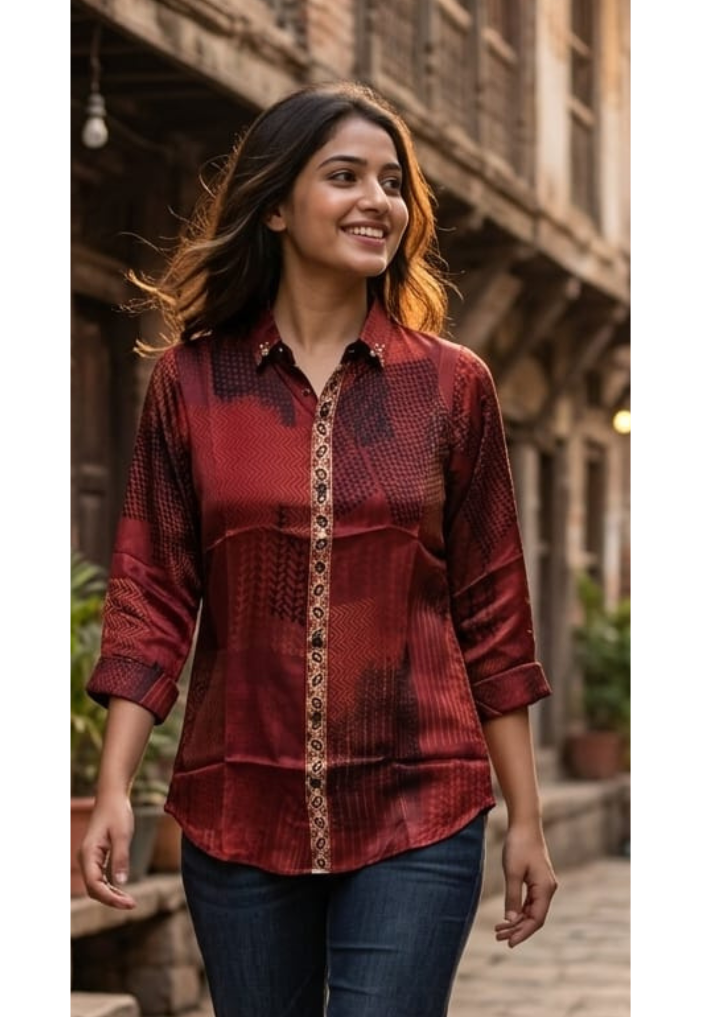 Crepe Canvas Monochrome Ajrakh Print Casual Shirts-14611 RB352