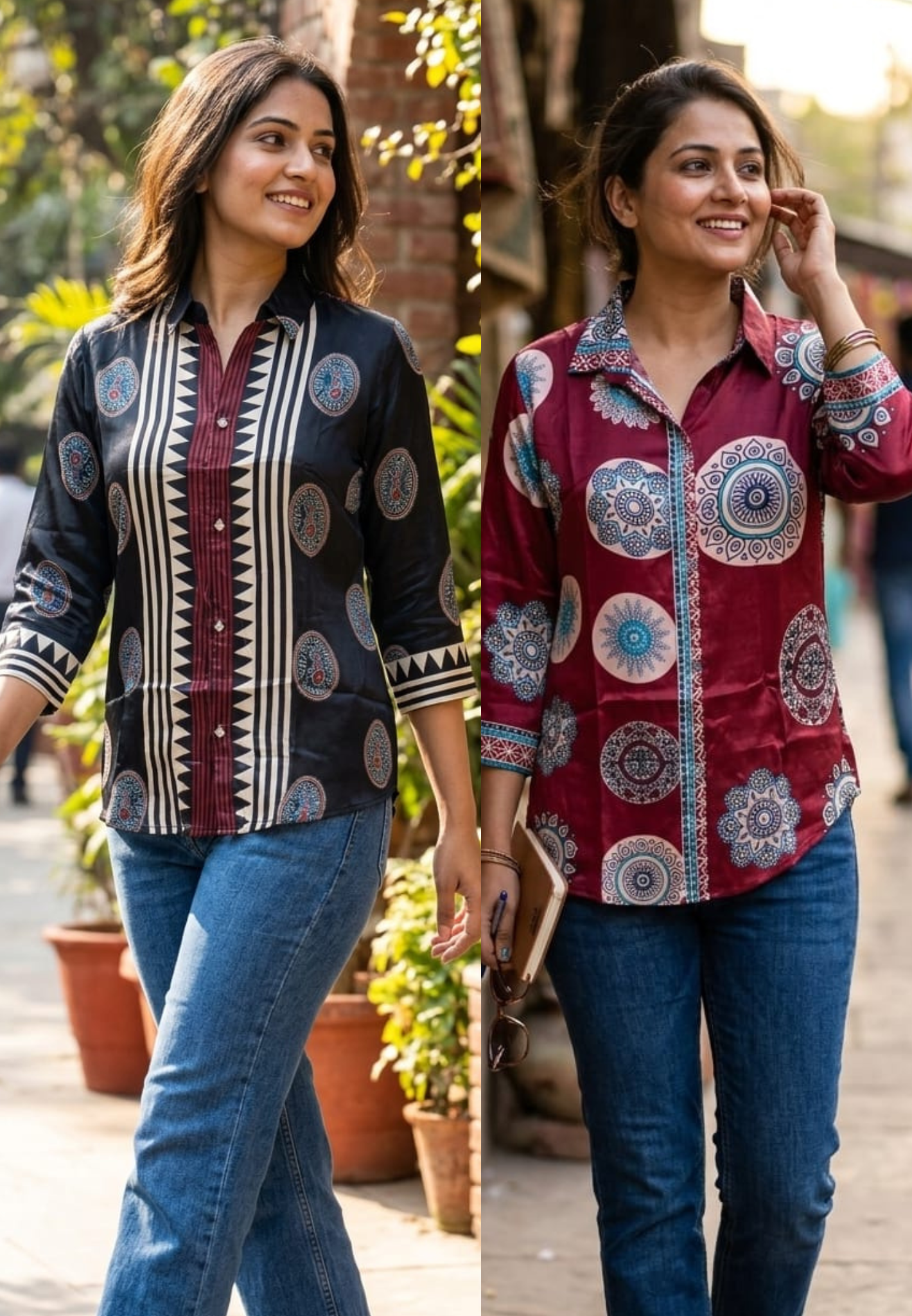 Ethnic Rounded With Zig-Zag Print Lightweight Casual Crepe Shirt- 14563,62 RB373