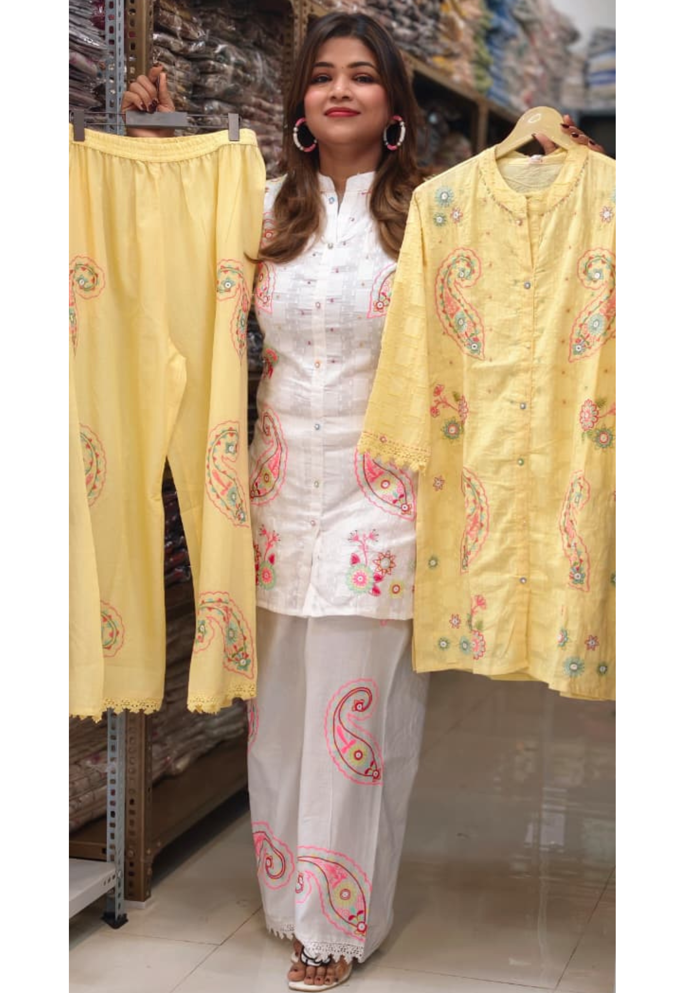 Mango Buti Multicolor Embroidery Matching Mul Cotton Co-Ord Set With Minimal Lace Touch- 14727 RB376