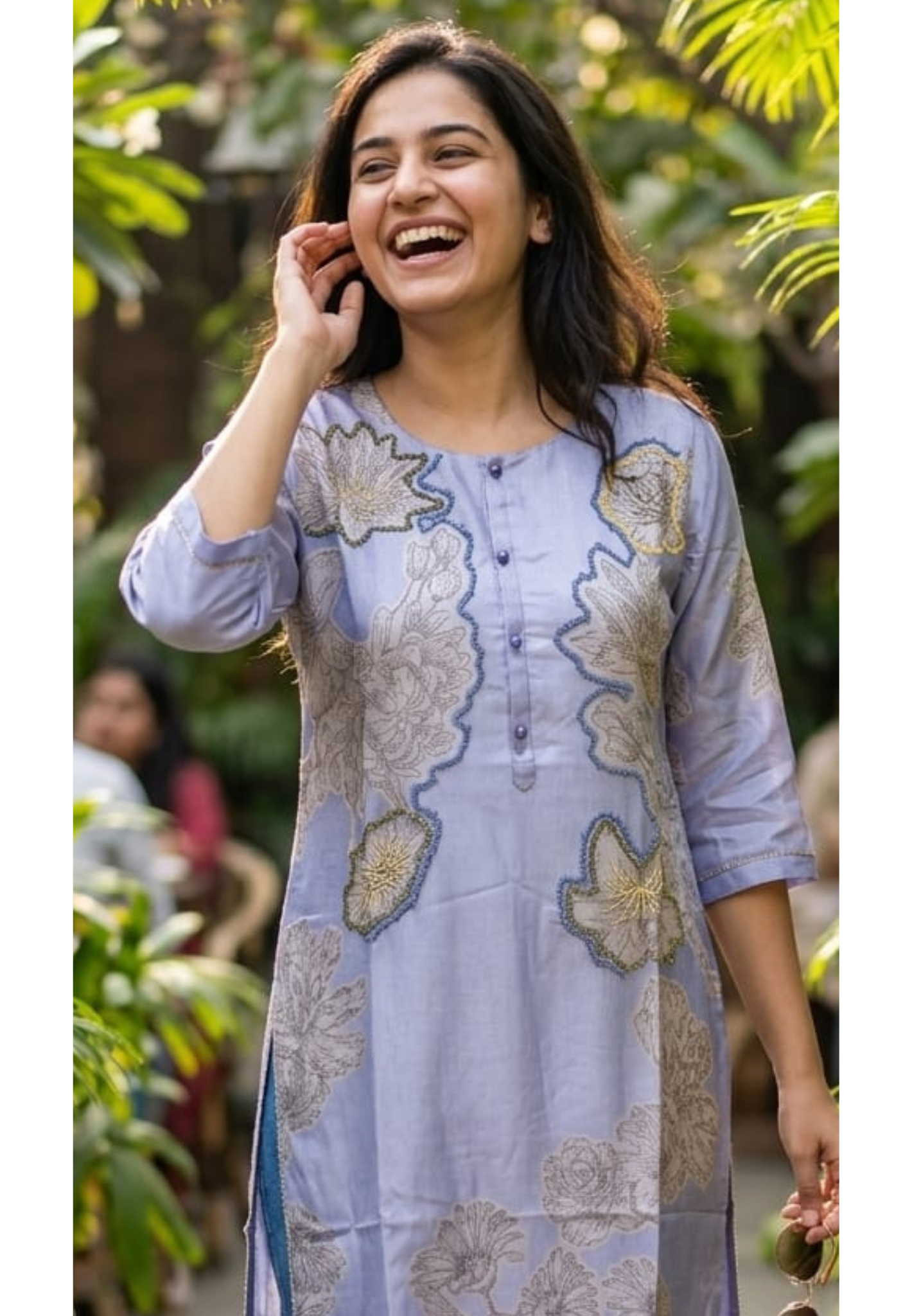 Aqua Bloom Digital Print Shimmer Glitter Highlights Russian Silk Kurti Only- 14703 RB382