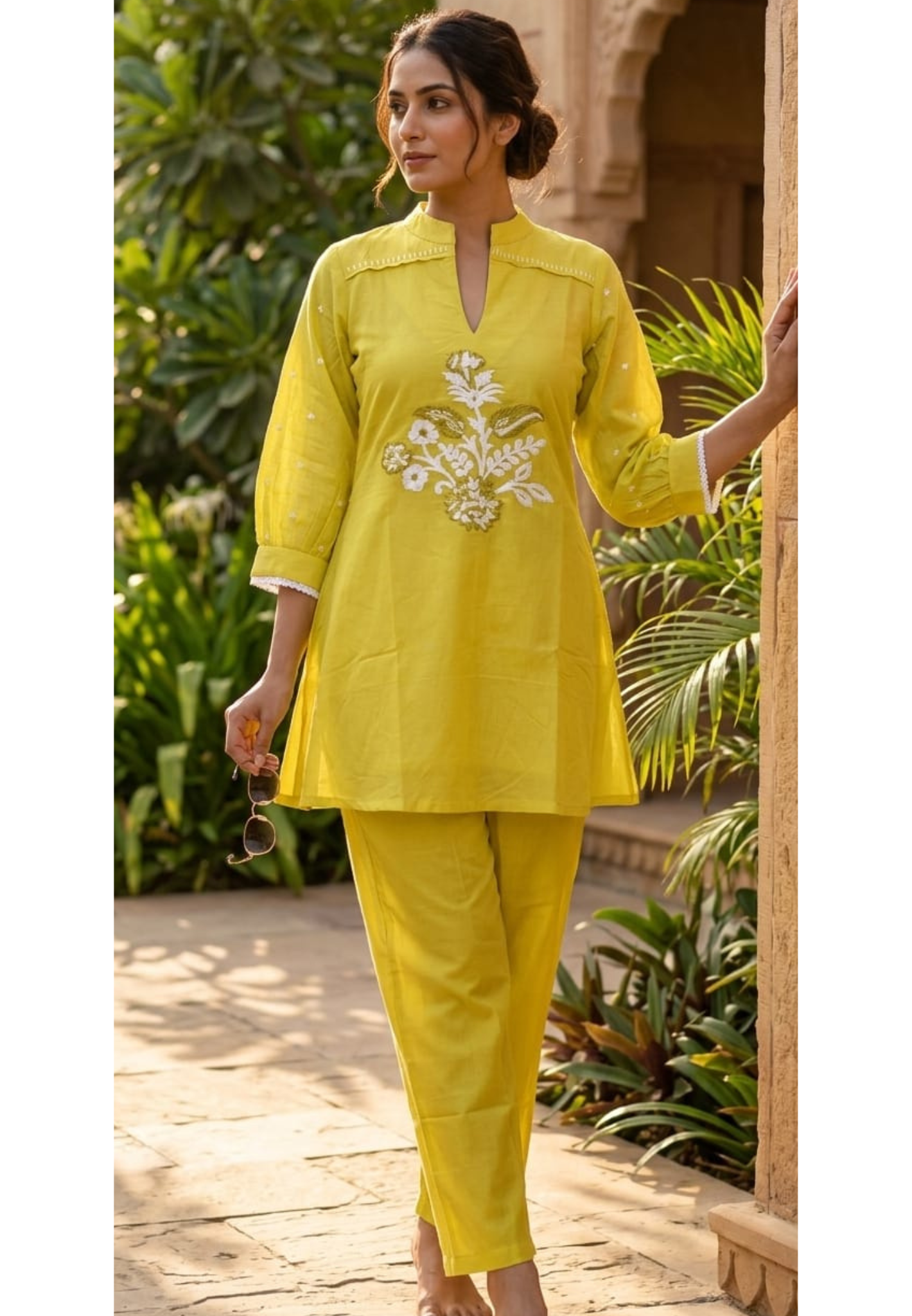 Neon Shade Intricate Embroidered Yoke Surat Mul Chanderi Co-Ord Set-14649  RB405