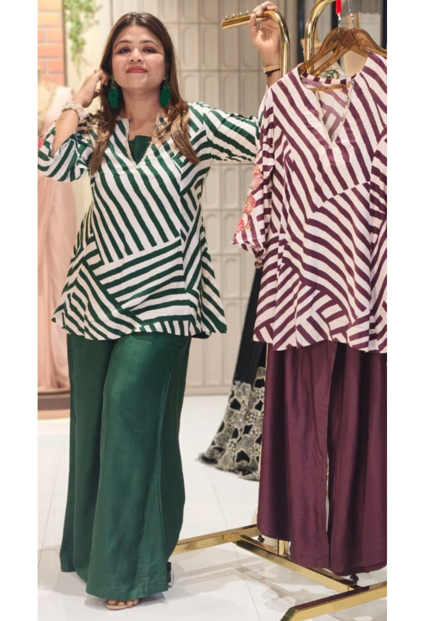 Mexican Striped Stunning Indo Wear Peplum Style Co-Ord Set With Buster In Silk Fabric- 14813  RB461