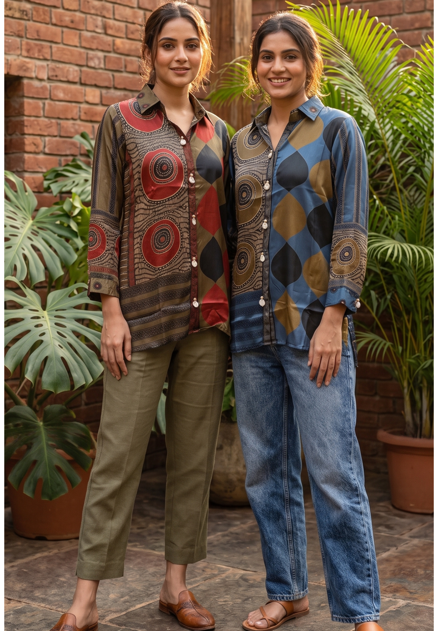 Earthy Rustic & Blue Modern Artisanal Asymmetric Shirt- 14837 RB477