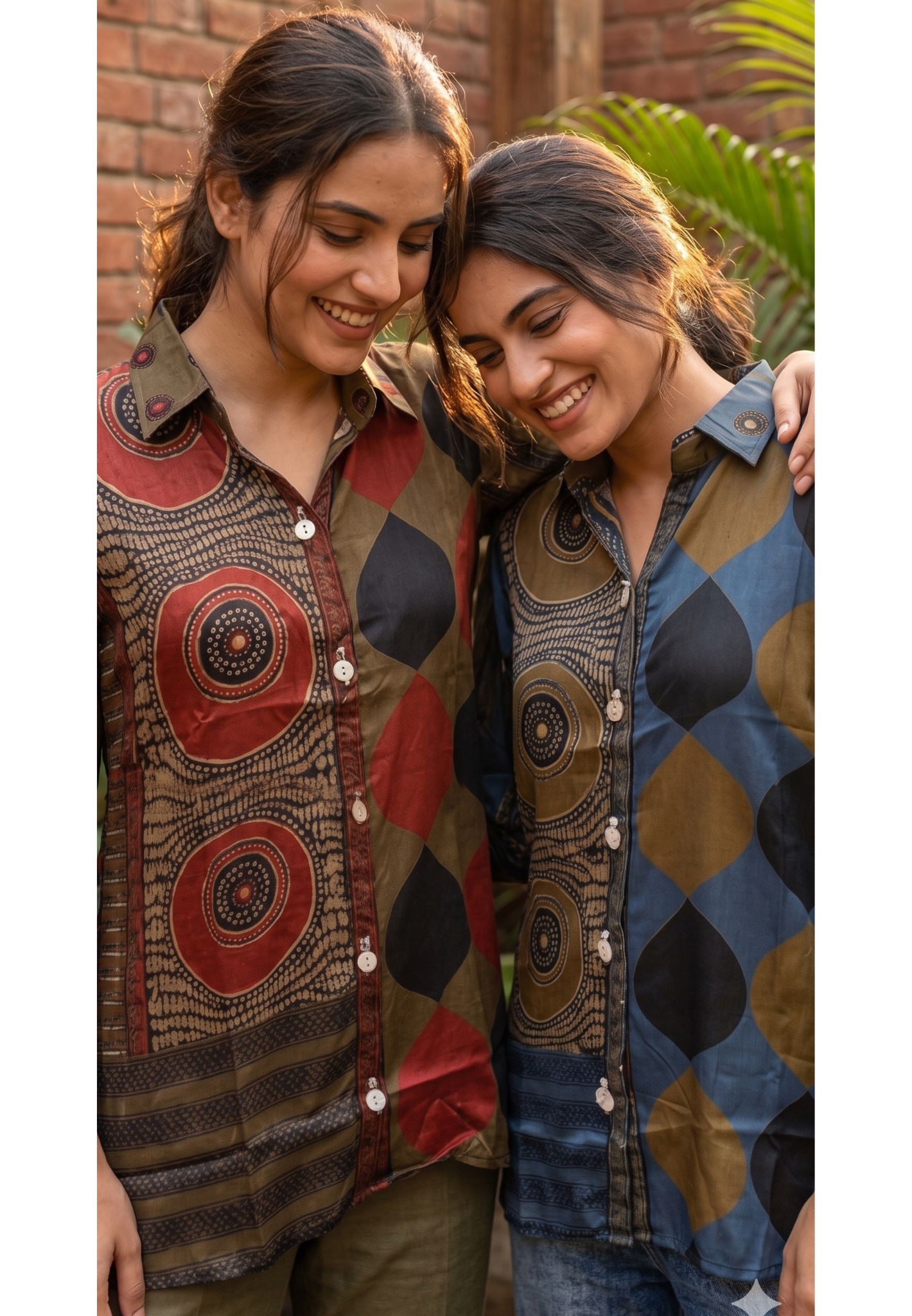 Earthy Rustic & Blue Modern Artisanal Asymmetric Shirt- 14837 RB477