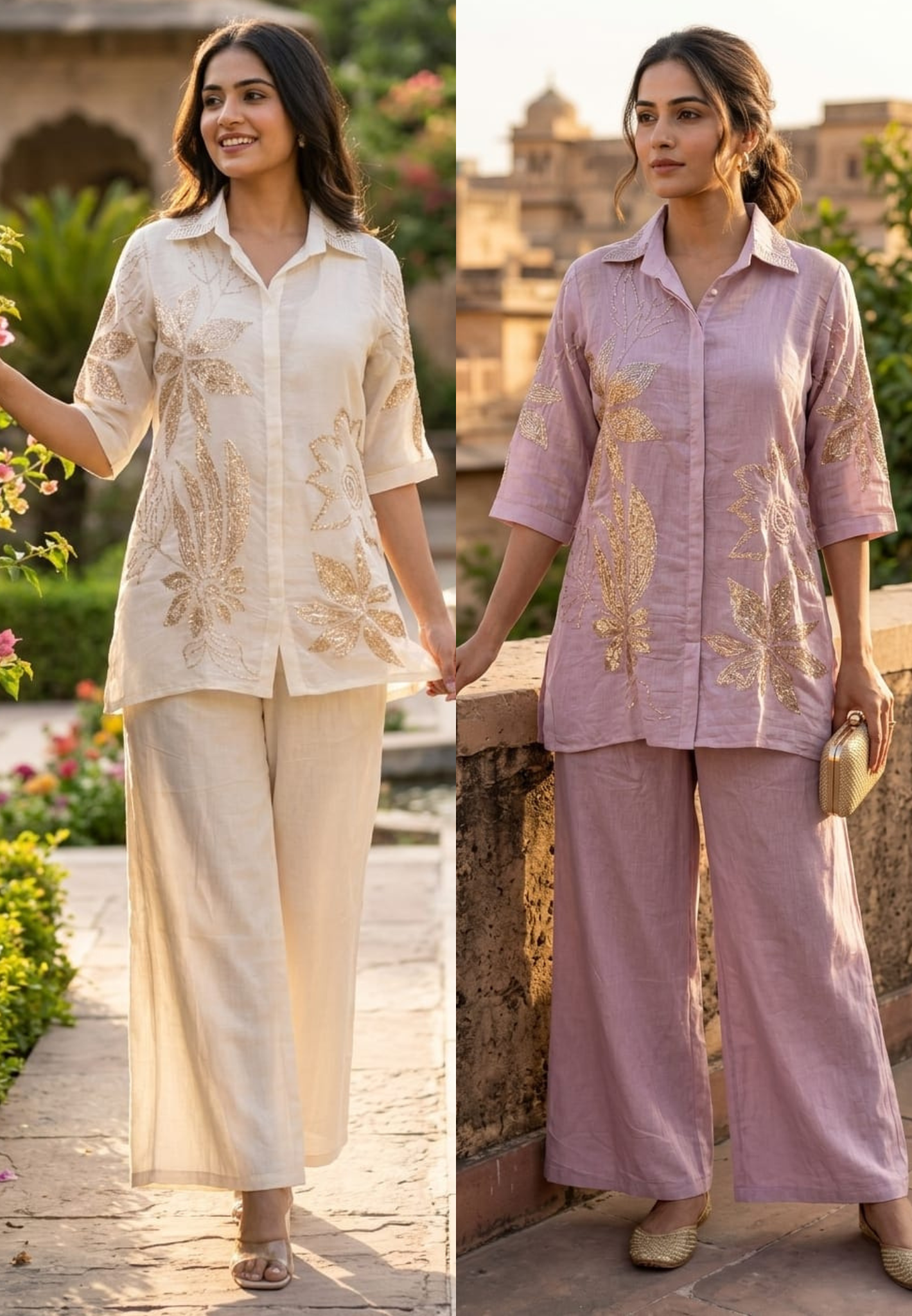 Silver Sequin Embellishment Banarasi Mul Chanderi Ivory Co-Ord Set- 14857 RB496