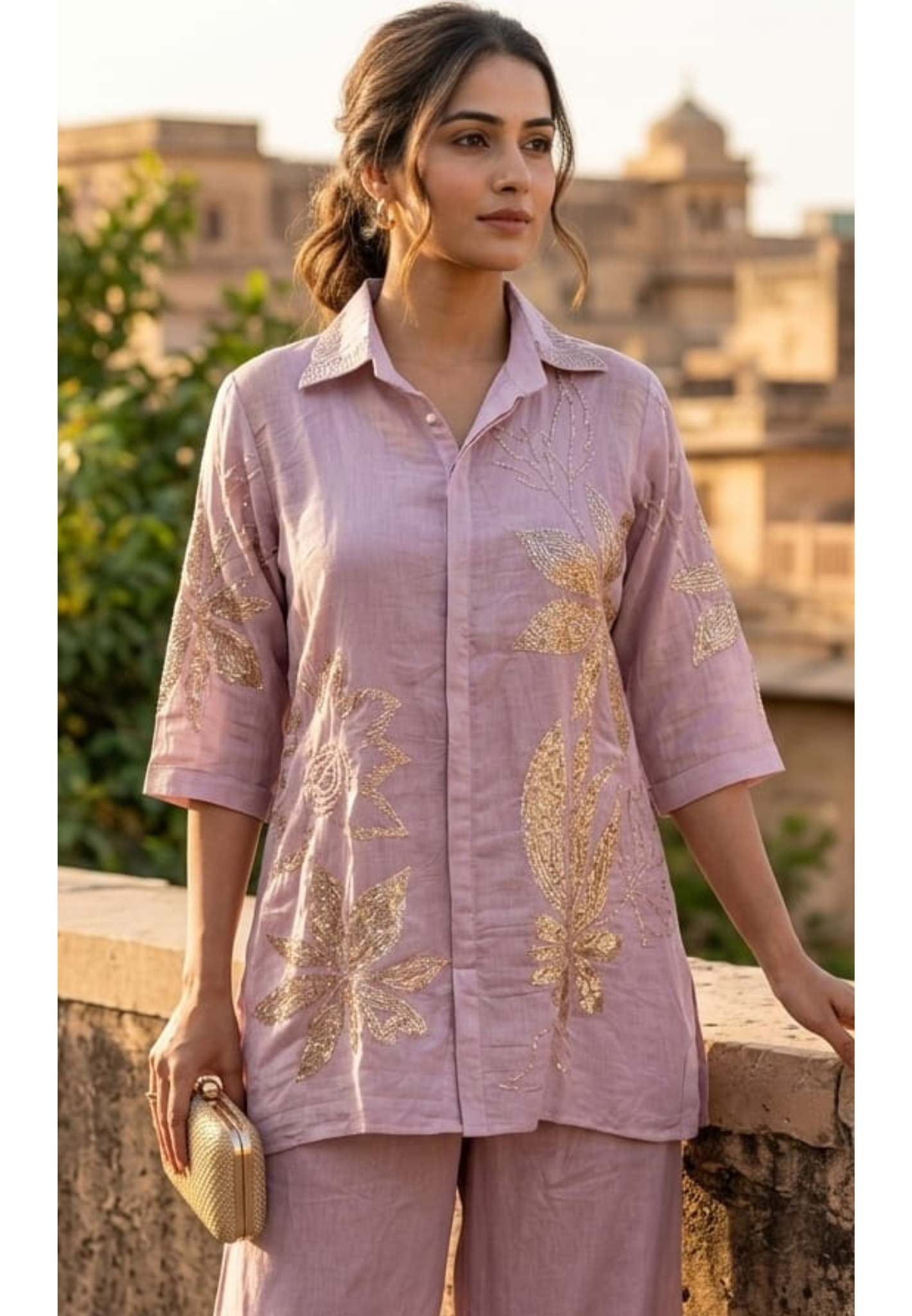 Silver Sequin Embellishment Banarasi Mul Chanderi Ivory Co-Ord Set- 14857 RB496