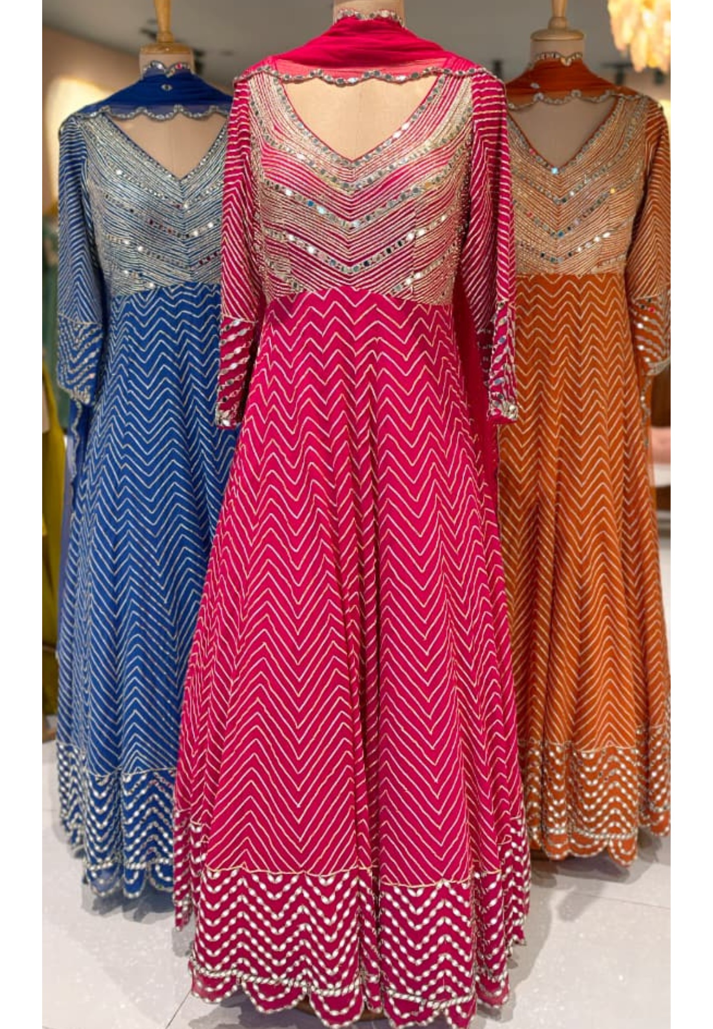 Majestic Premium Zari & Mirror Work Chevron Georgette Floor Length Anarkali Gown with Dupatta- 14233