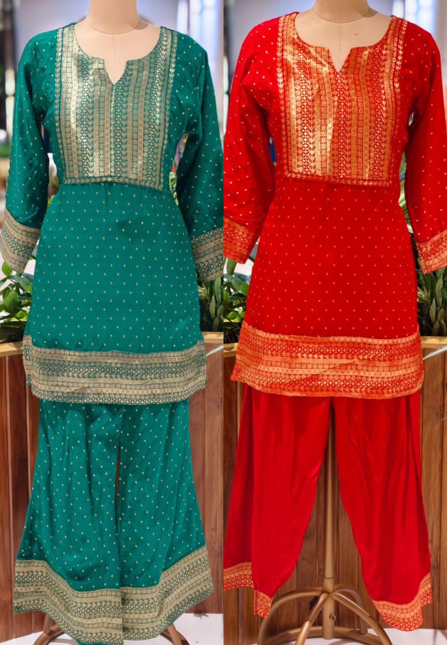 Banarasi Touch Pure Georgette Co-Ord Set With Farsi & Palazzo Bottom
