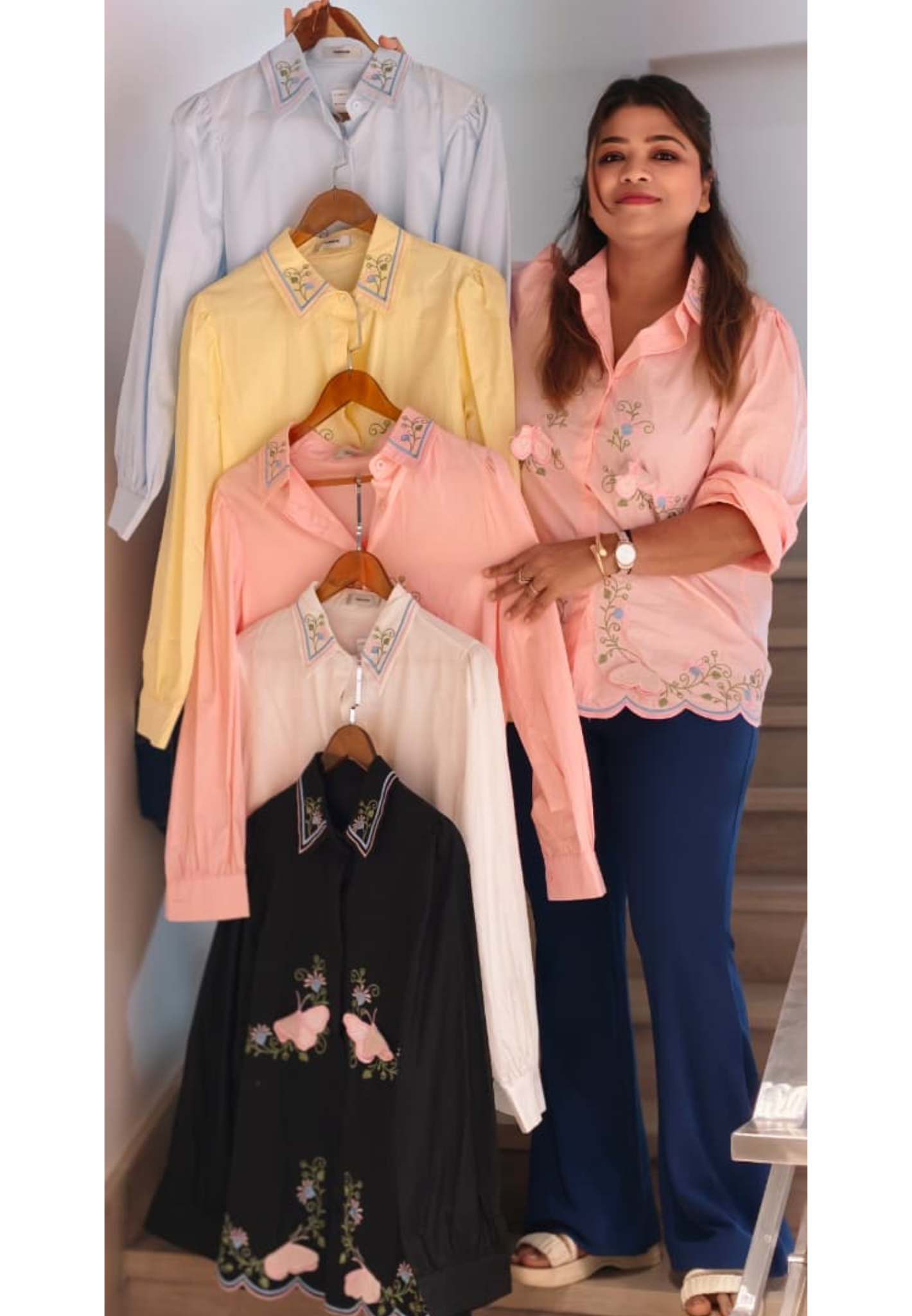 Floral Print With Butterfly Pop-Up Imported Western Top- 15063
