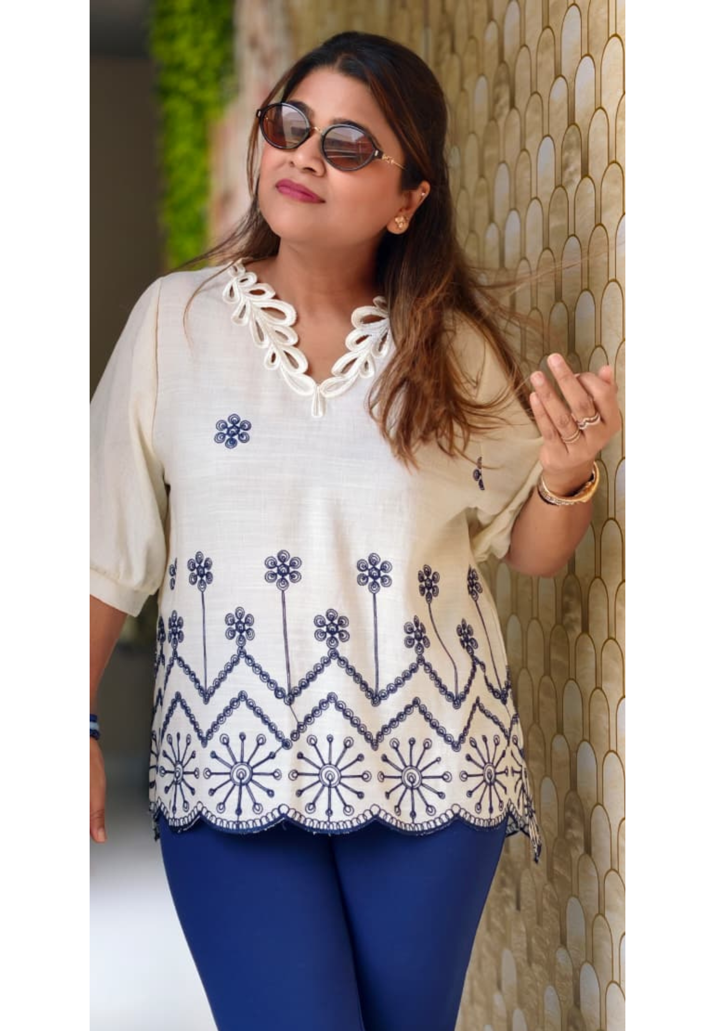 Kurta Style Classic Cut-Work Embroidery Light Weight Casual Top- 15048