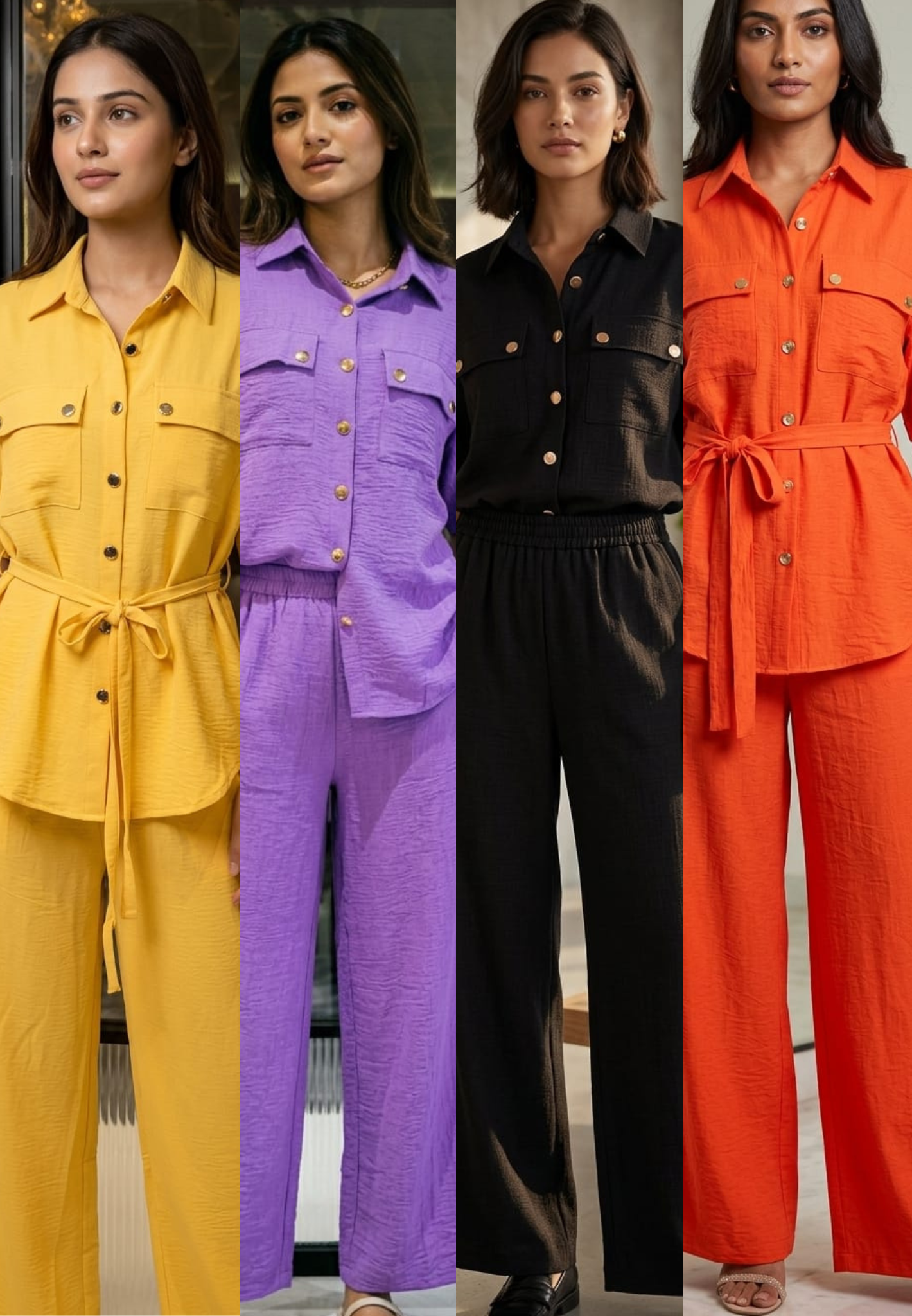 Button Down Back Nord Solid Imported Co-ord Set-15029