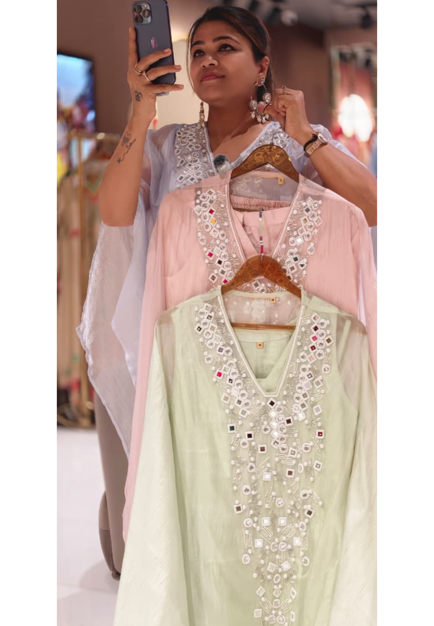 Premium Mirror & Pearl Embellished Kaftan Co-Ord Set with Dhoti Pants- 15094 (Dispatchning After 3 Days)