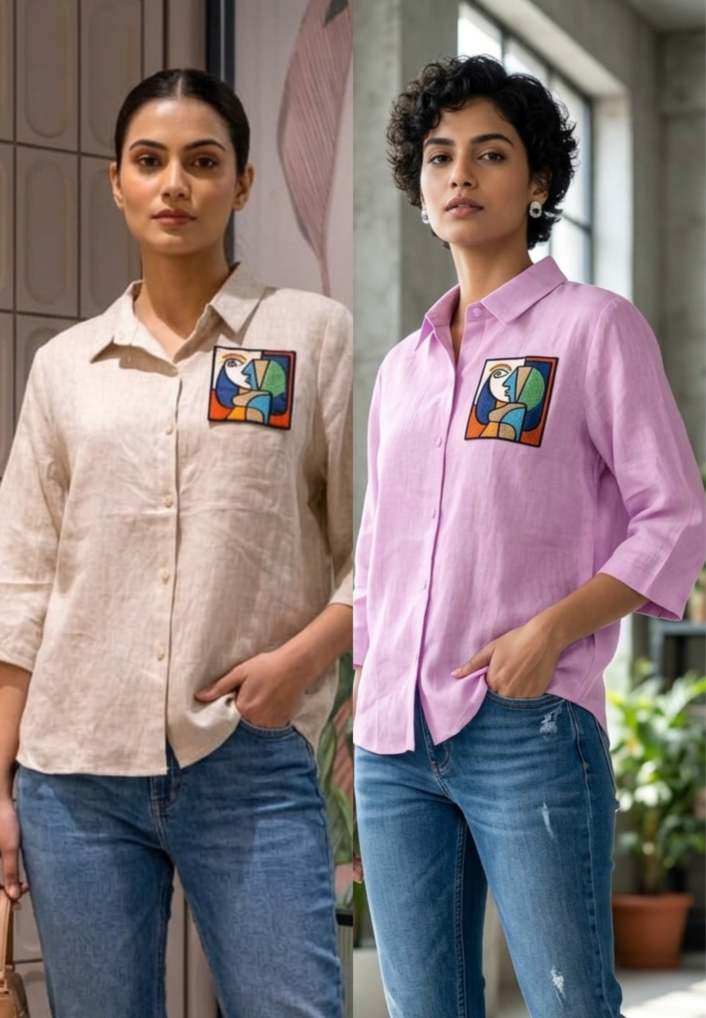 Illusional Face Patch Pocket Look Solid Imported Shirt- 15155