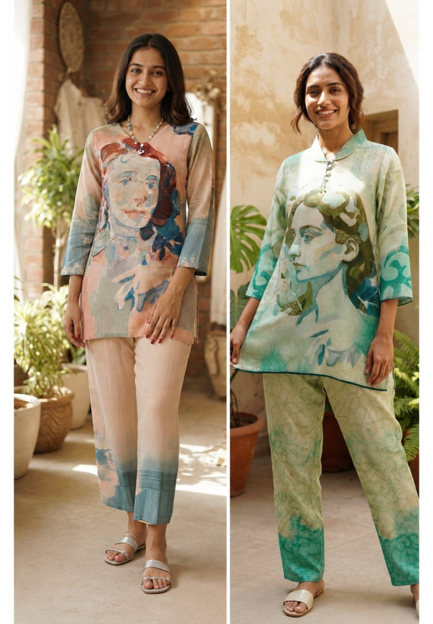 Face Patched Mossaic Print Multicolor Casual Wear Co-Ord Set- 15352